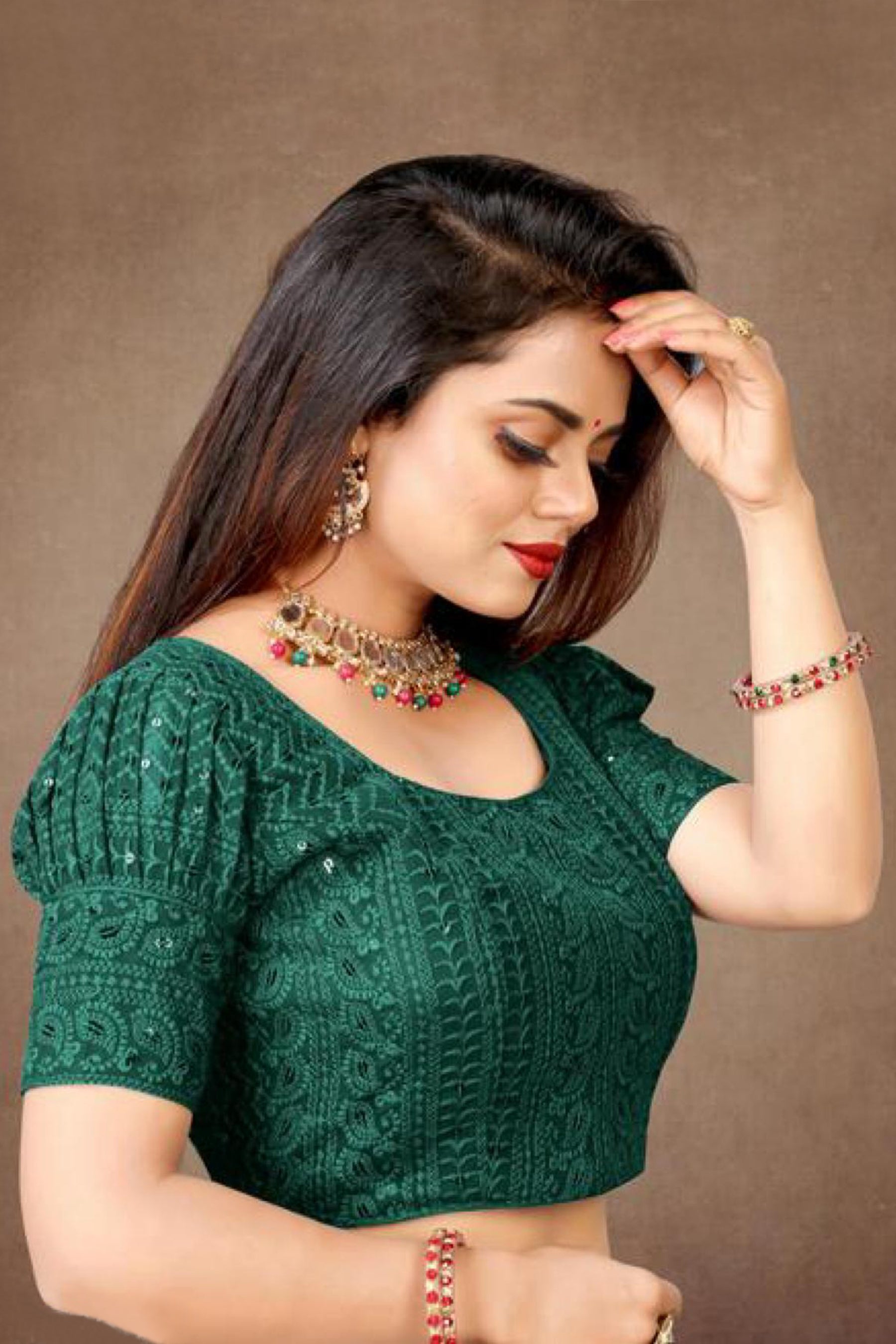 Embroidered Georgette Blouse - Versatile Elegance for Trendy Occasions Blouse JCS Fashions Green 34