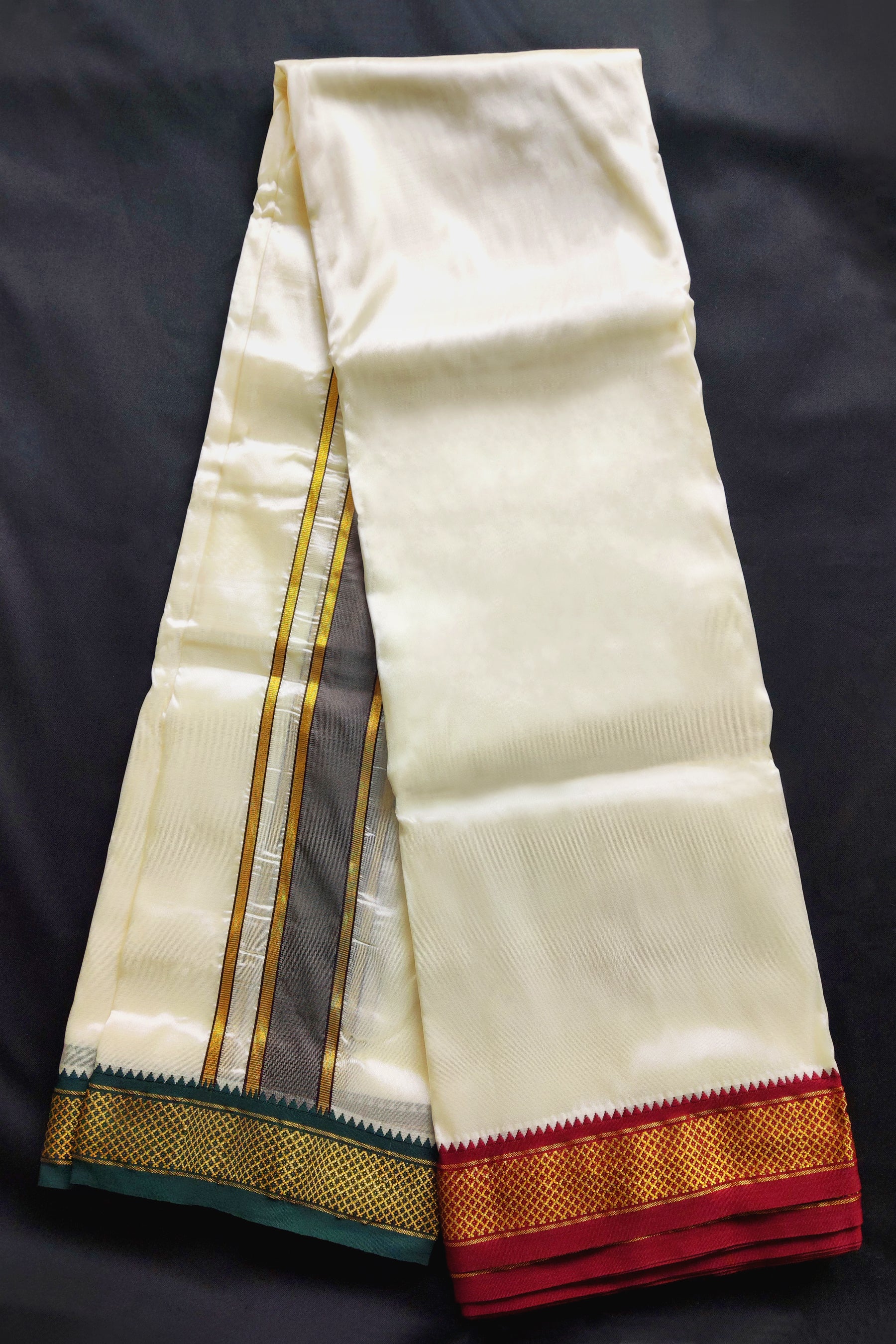 Men's Traditional Semi-Silk Dhoti with Elegant Ganga Jamuna Border Men JCS Fashions