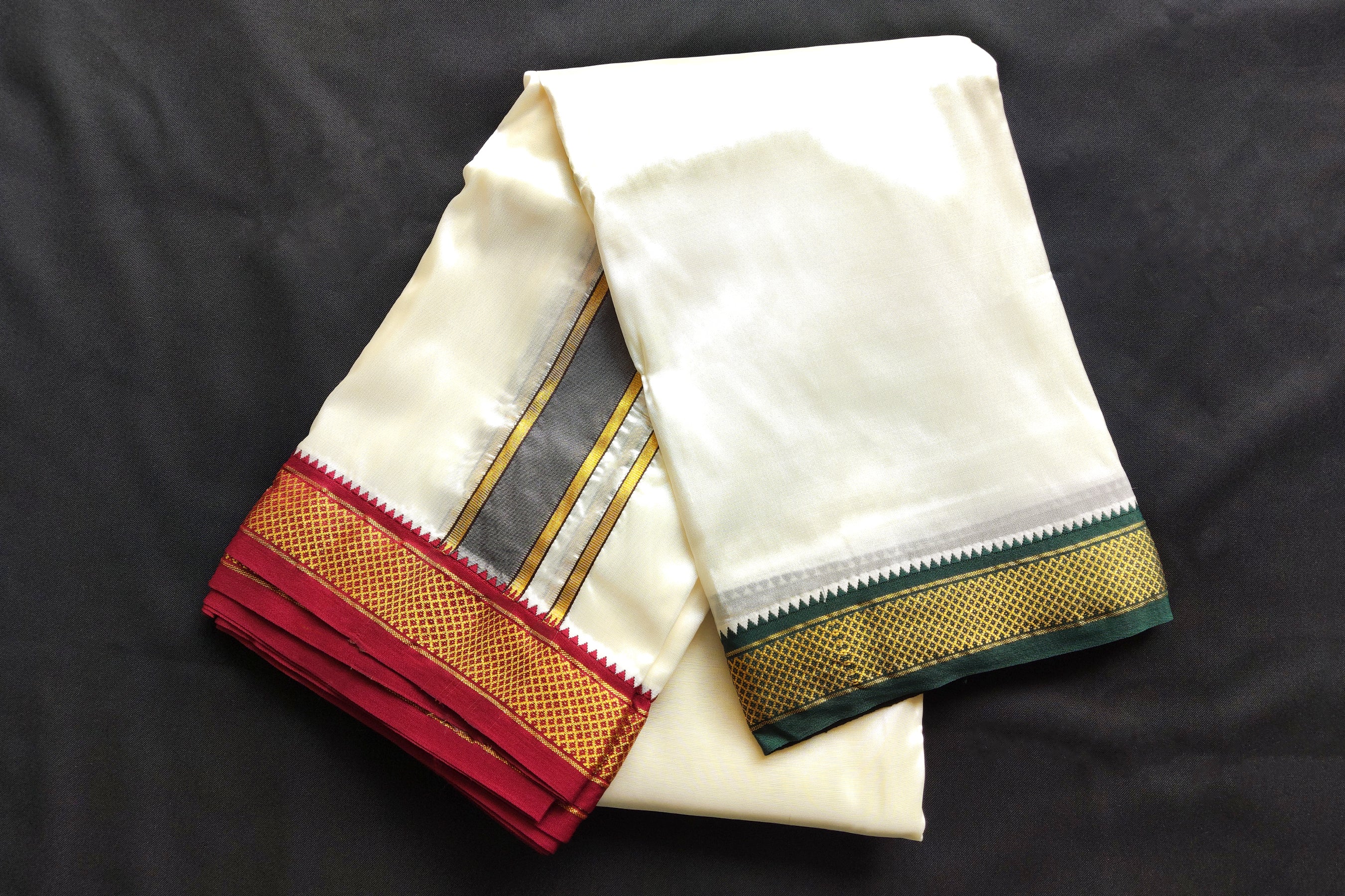 Men's Traditional Semi-Silk Dhoti with Elegant Ganga Jamuna Border