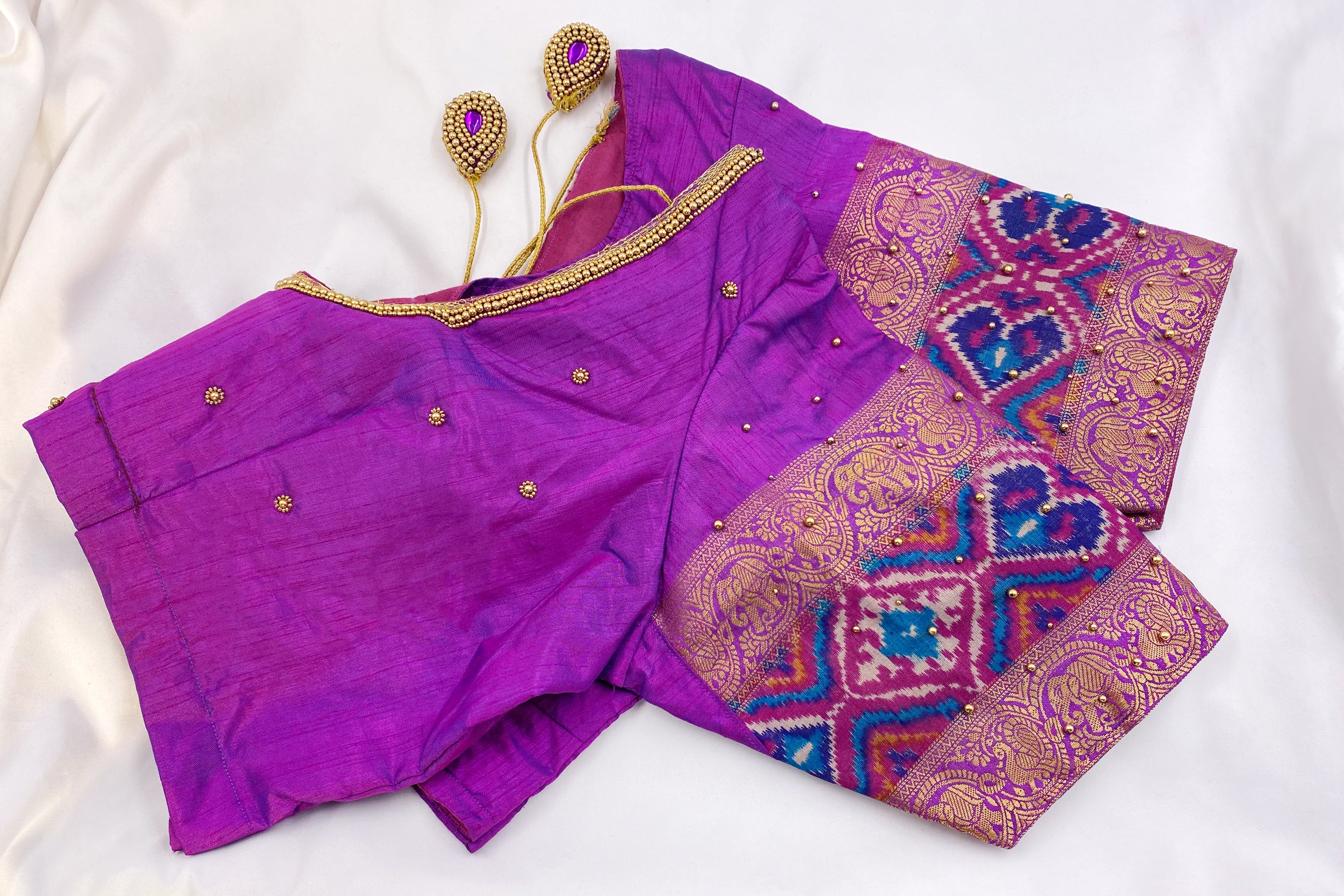 Patola Saree and Aari work Blouse -Luxury Buttersilk Festival Collection Saree JCS Fashions