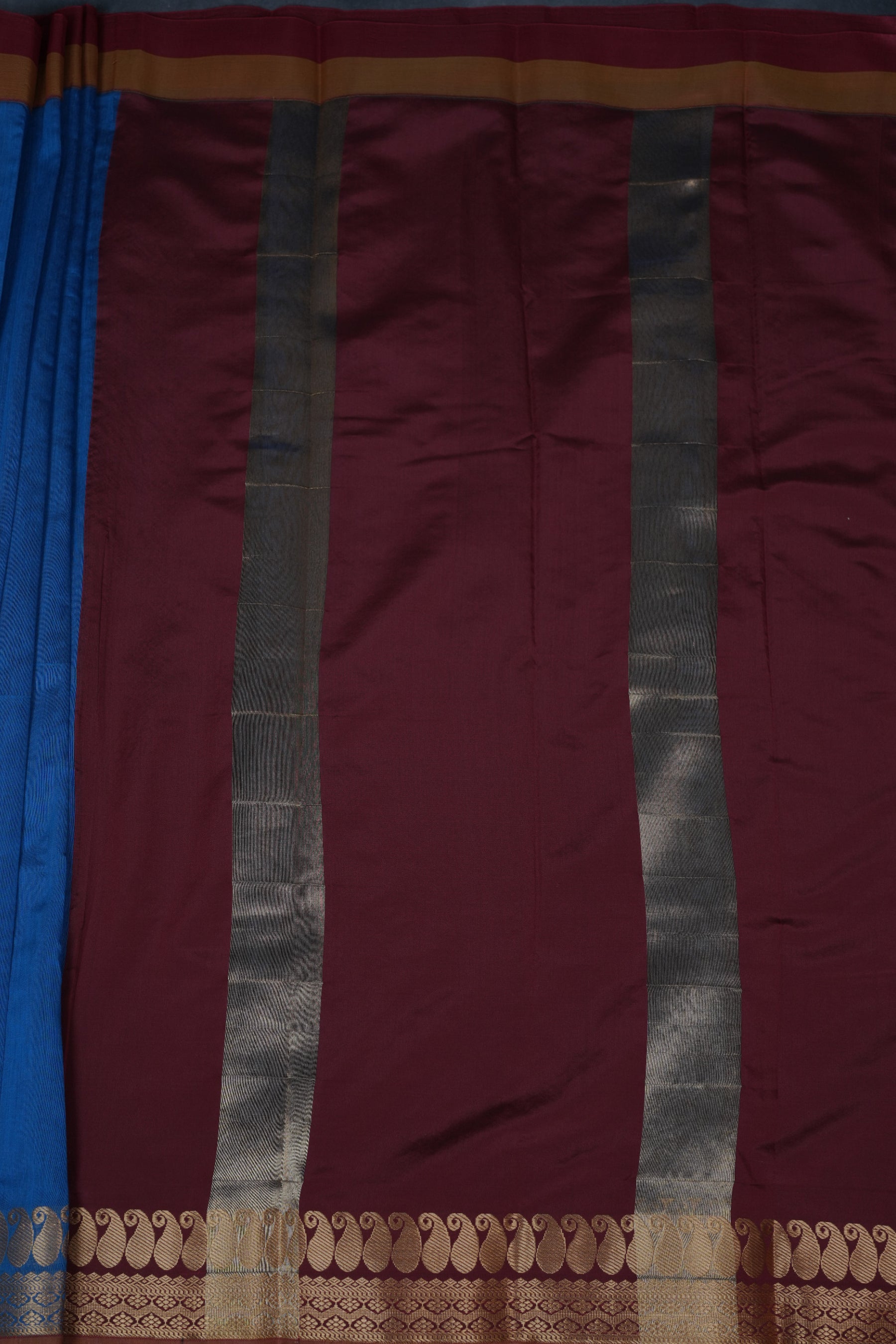 Silk Cotton Saree with Zari Border, Line Pallu and Stitched Blouse