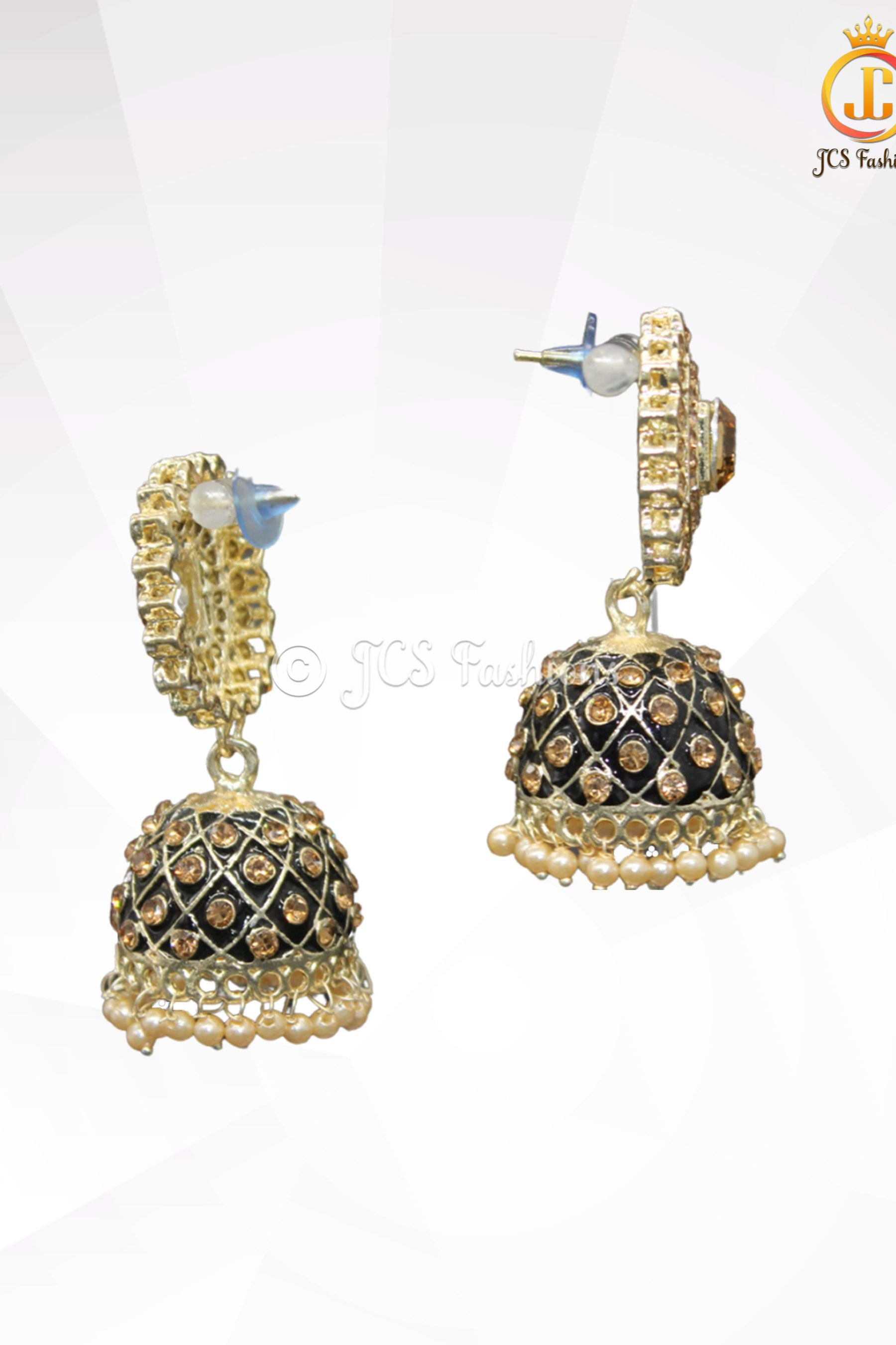 Kundan Jhumka Earrings with Stones and Pearls Jewelry JCS Fashions