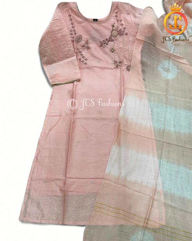 Chanderi Silk Straight Kurti Paired up with Dupatta