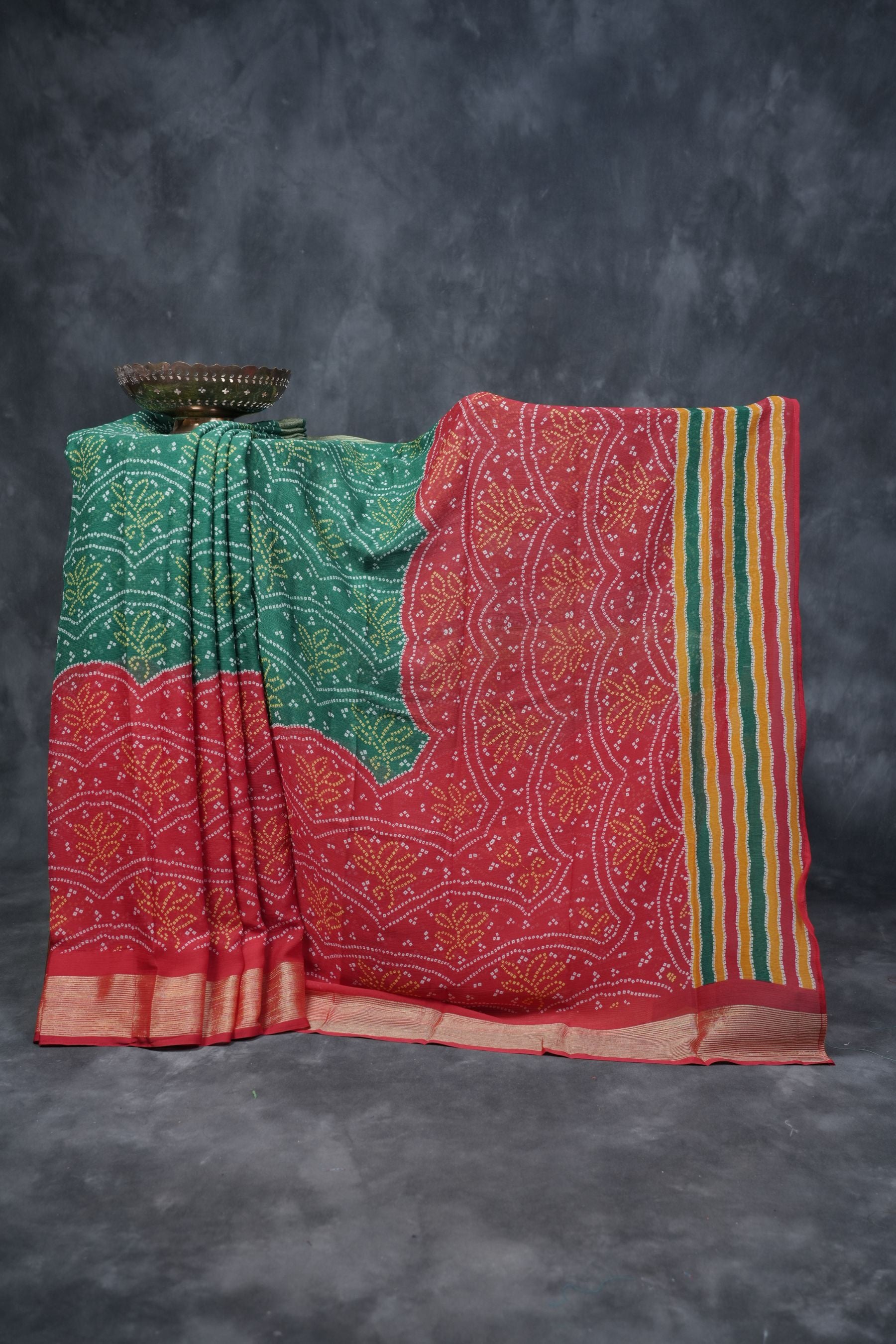 Chic Chiffon Bandini Sarees: Allover Multicolor Beauty with Zari Border