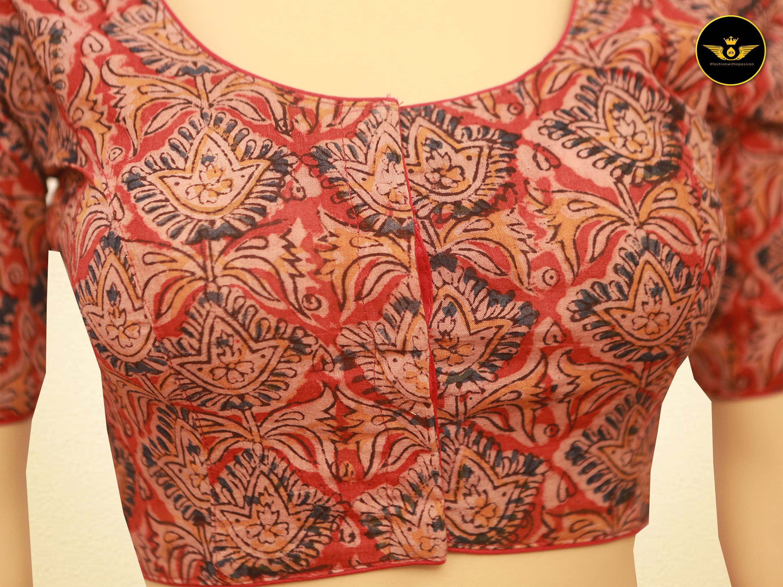 Stunning Kalamkari Cotton Fabric Readymade Padded Blouse Blouse JCS Fashions