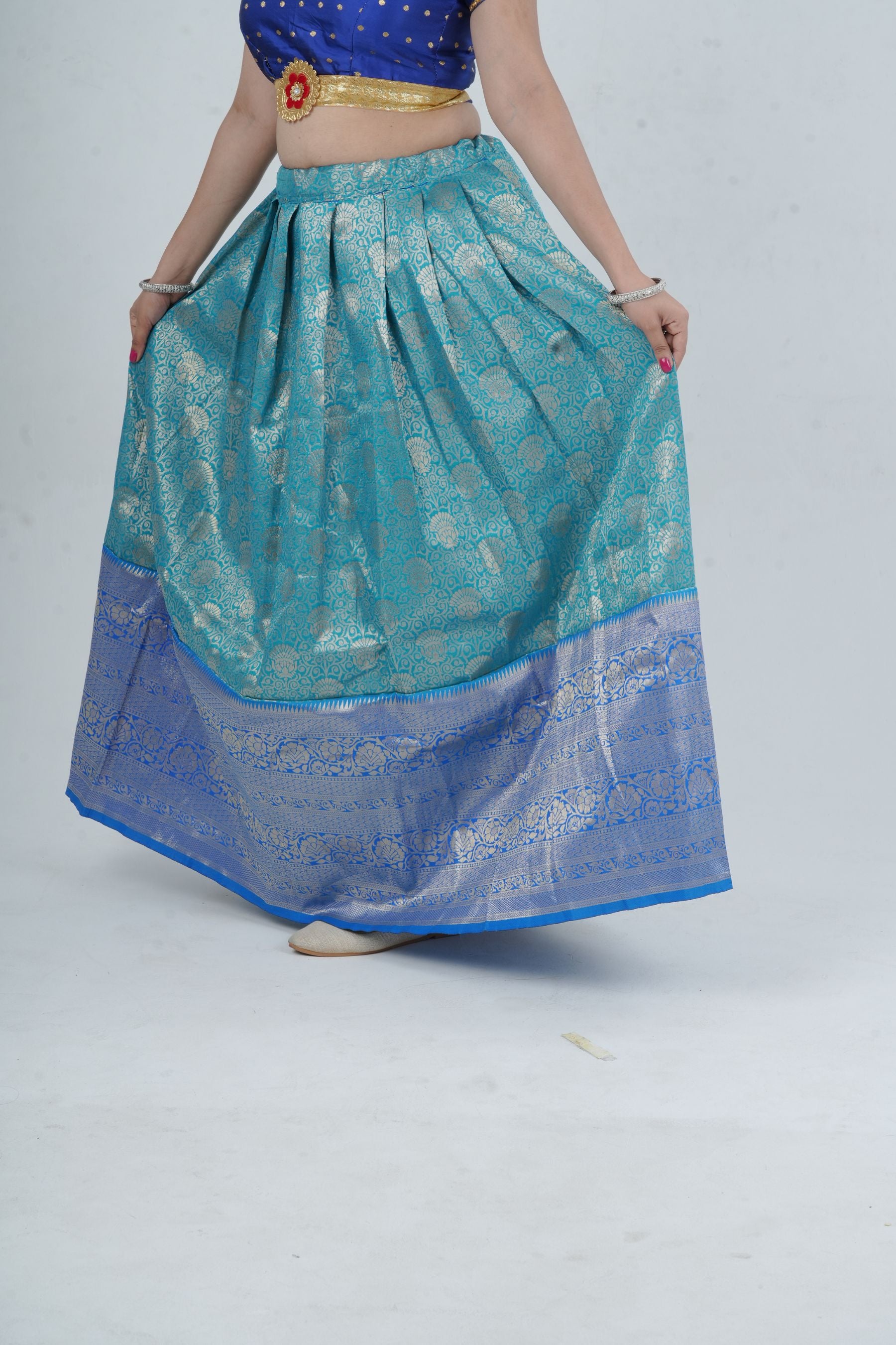 Elegant Kanchipuram Silk Lehenga with Zari Border & Beaded Organza Dupatta LEHENGA JCS Fashions