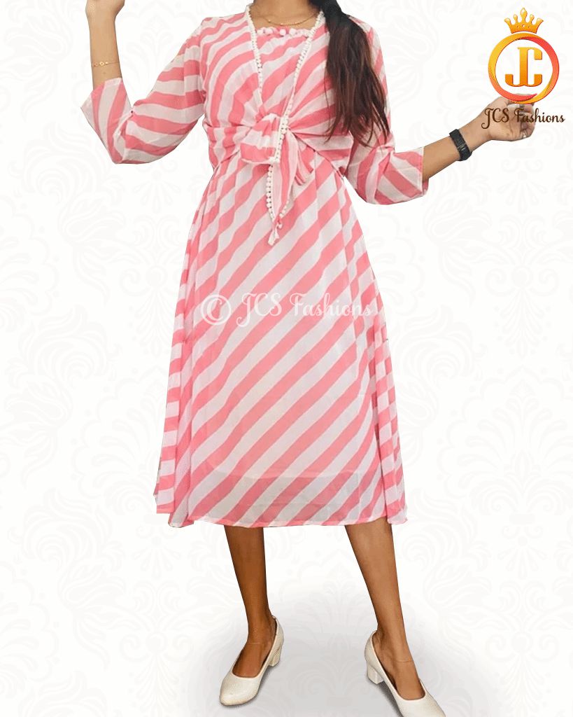 Indo western dress with Jacket in Chiffon Fabric| Light weight Kurti JCS Fashions Pink Large (40)