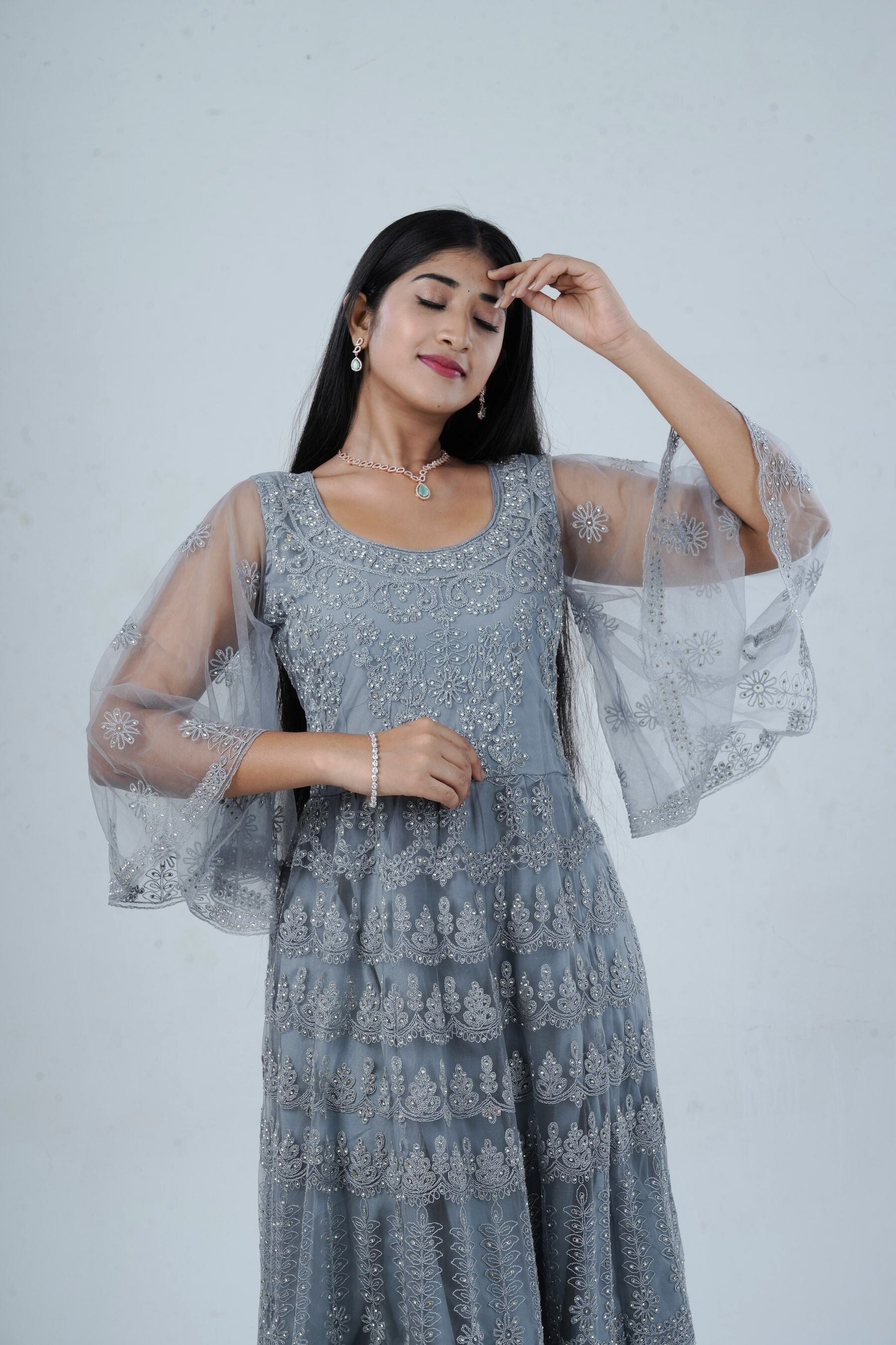 Luxurious Embroidered Long Gown with Stone Work KURTI JCS Fashions