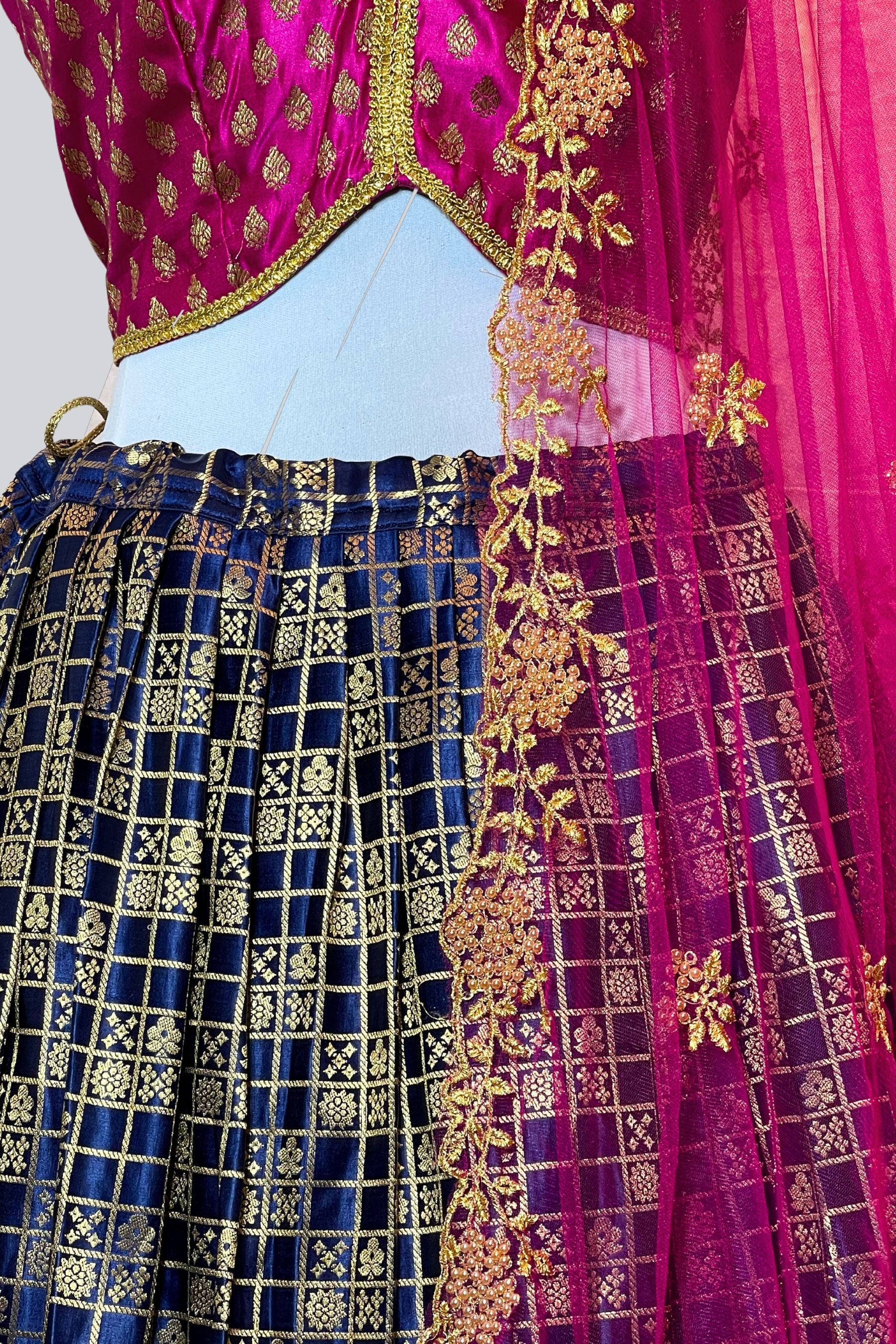 Allover Weaving Design Banarasi Pattu Pavadai With Kanchi Border LEHENGA JCS Fashions