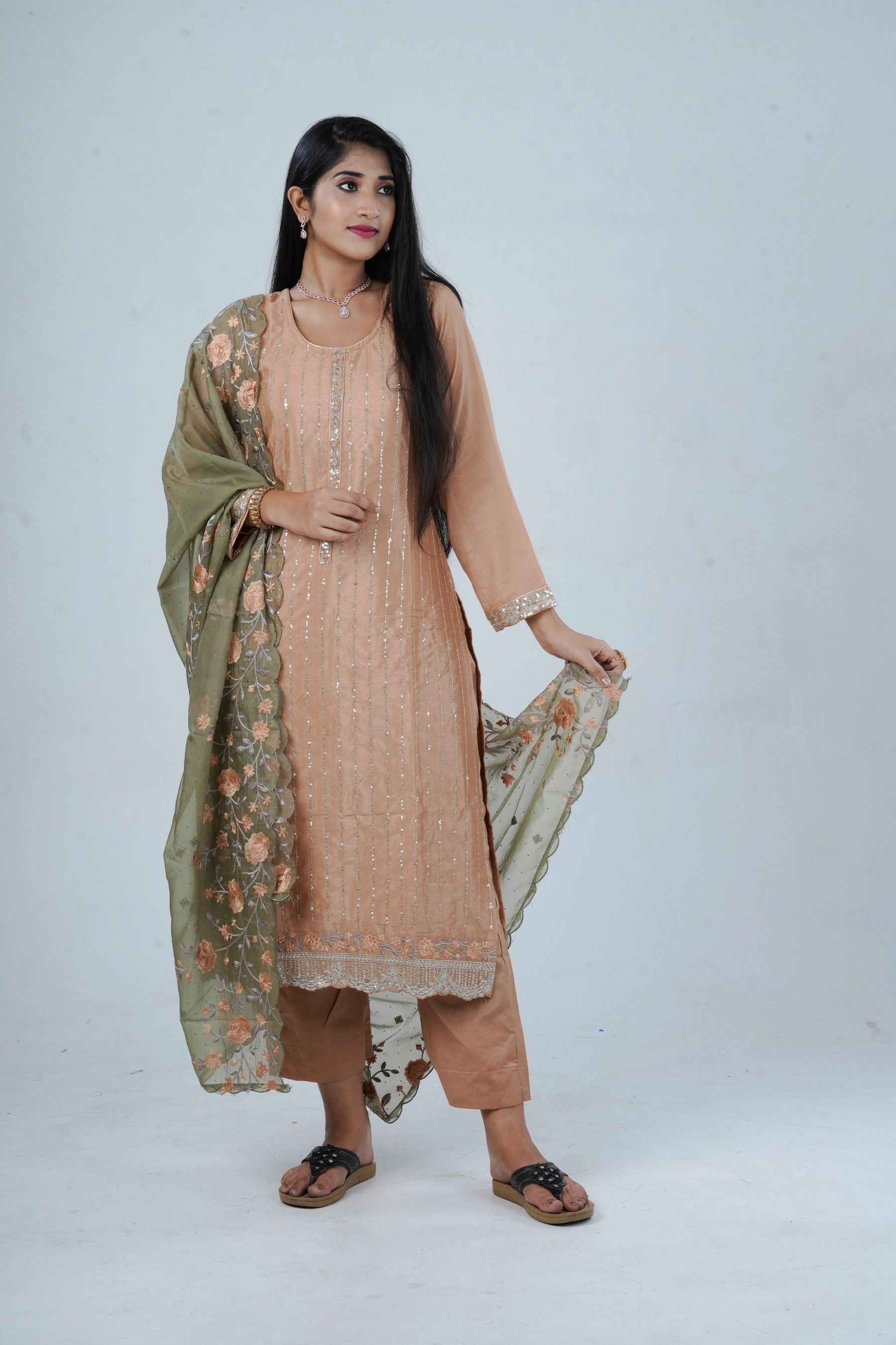 Embroidered Sequin Soft Chinnon Salwar Kamaz: Luxurious Kurti Set KURTI JCS Fashions