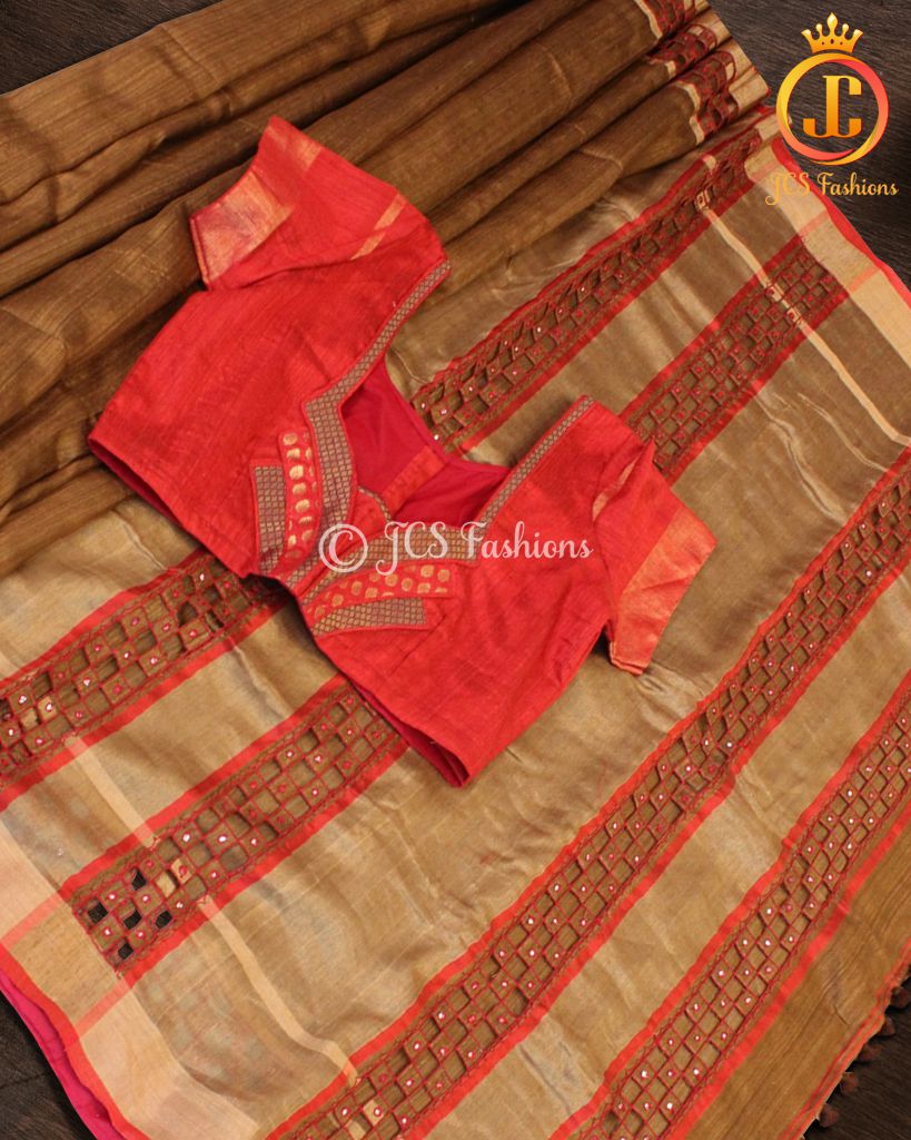 Matka Silk Saree with Cut Work Pallu |JCS Fashions SAREE JCS Fashions Brown 5.5 meters