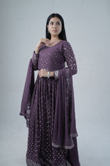 Elegant Georgette Gown with Sparkling Sequins and Silk Santoon Pants