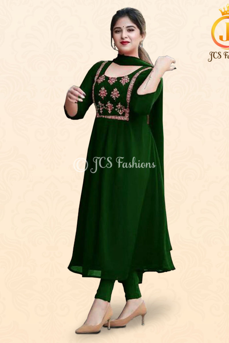 Embroidery Work Anarkali Dress with Bottom and Dupatta