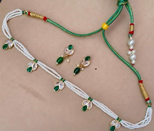 Gold-Plated White Pearl & Red Bead Choker Set with Earrings - JCSFashions