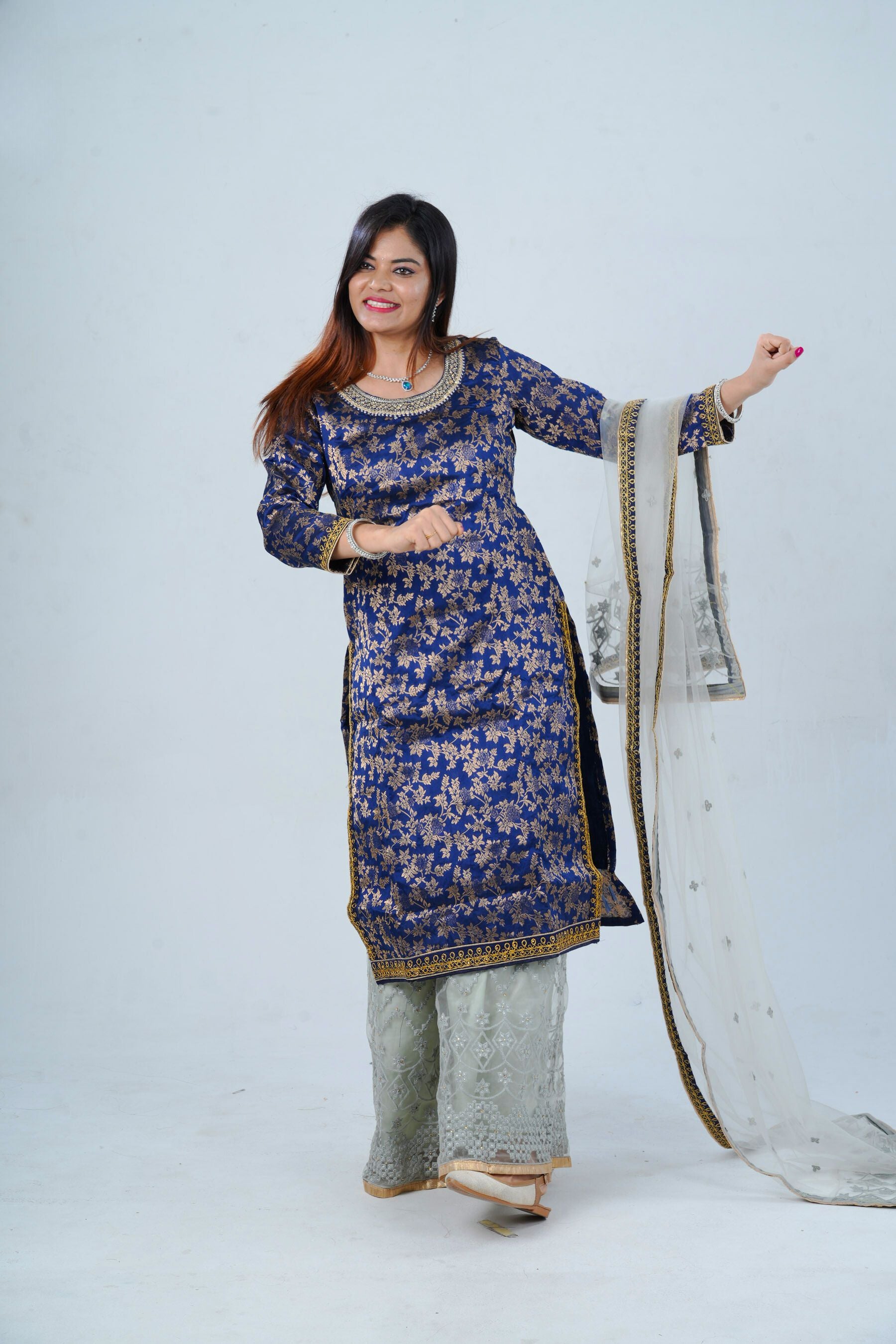 Exquisite Embroidered Palazzo and Salwar kameez Suit in Blue KURTI JCS Fashions