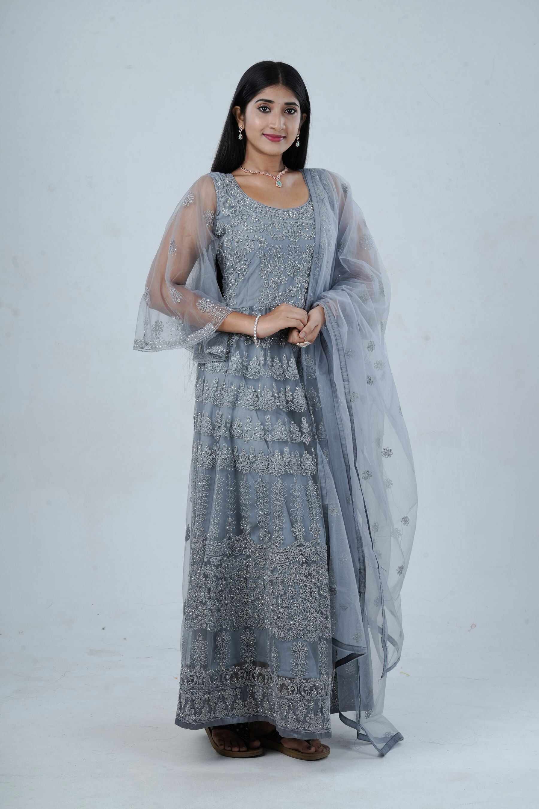 Luxurious Embroidered Long Gown with Stone Work KURTI JCS Fashions