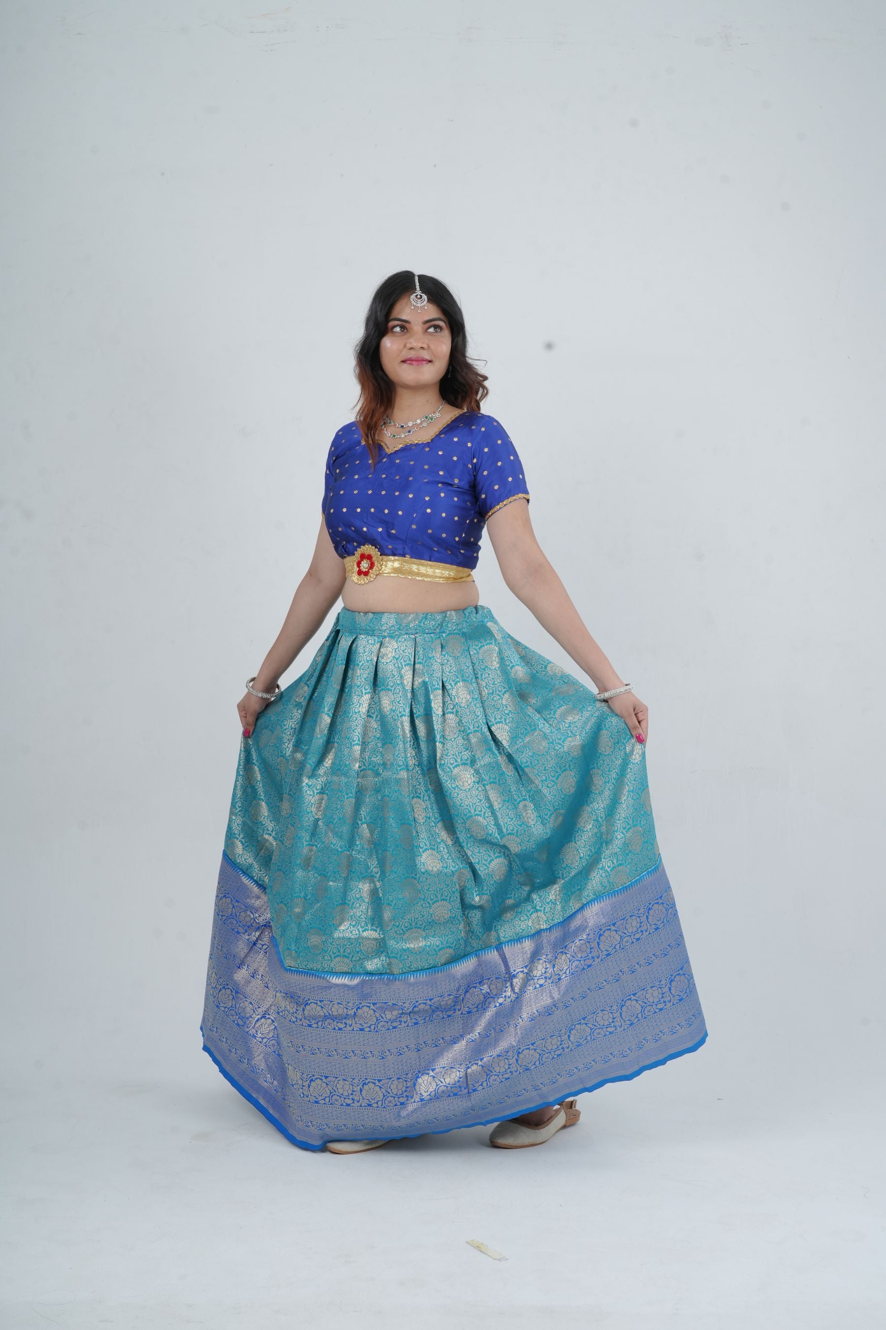 Elegant Kanchipuram Silk Lehenga with Zari Border & Beaded Organza Dupatta LEHENGA JCS Fashions