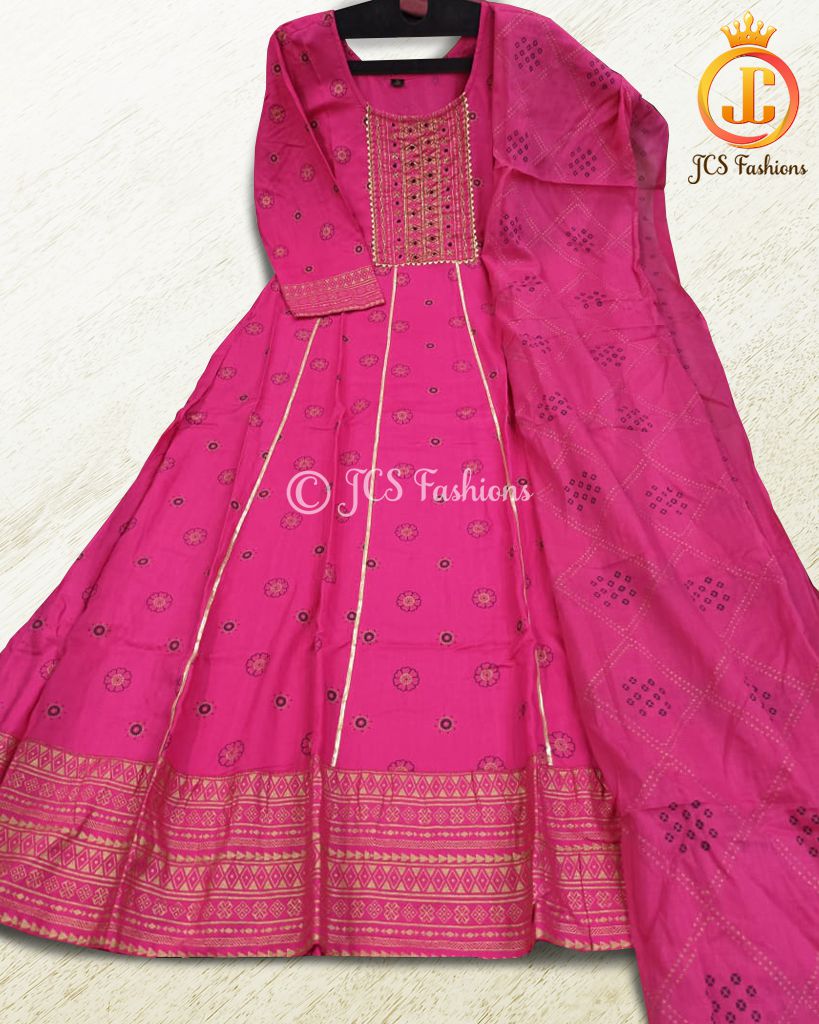 Fit & Flare Long Gown with Dupatta in Rani Pink KURTI JCS Fashions Rani Pink Medium (38)