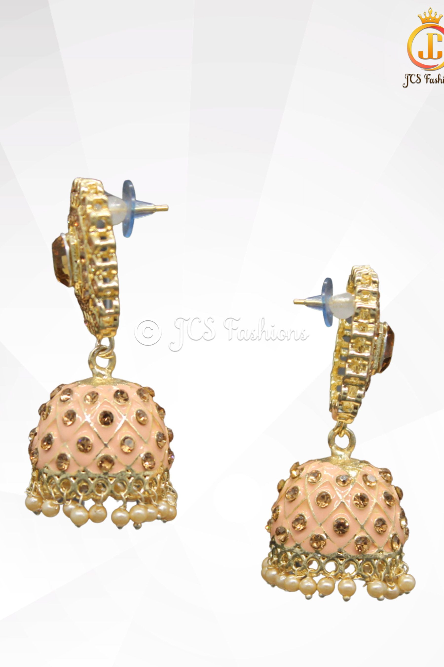 Kundan Jhumka Earrings with Stones and Pearls Jewelry JCS Fashions