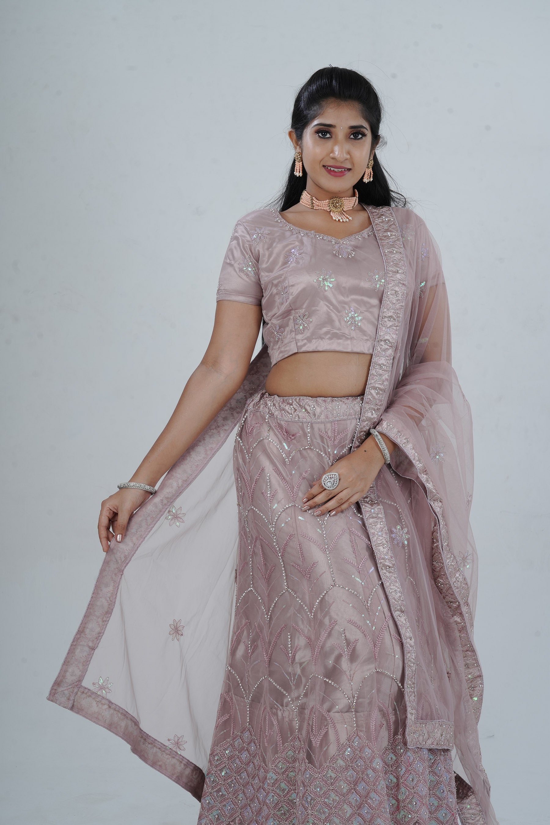 Designer Soft Net Lehenga with Embellished Crop Top - Indian Elegance LEHENGA JCS Fashions