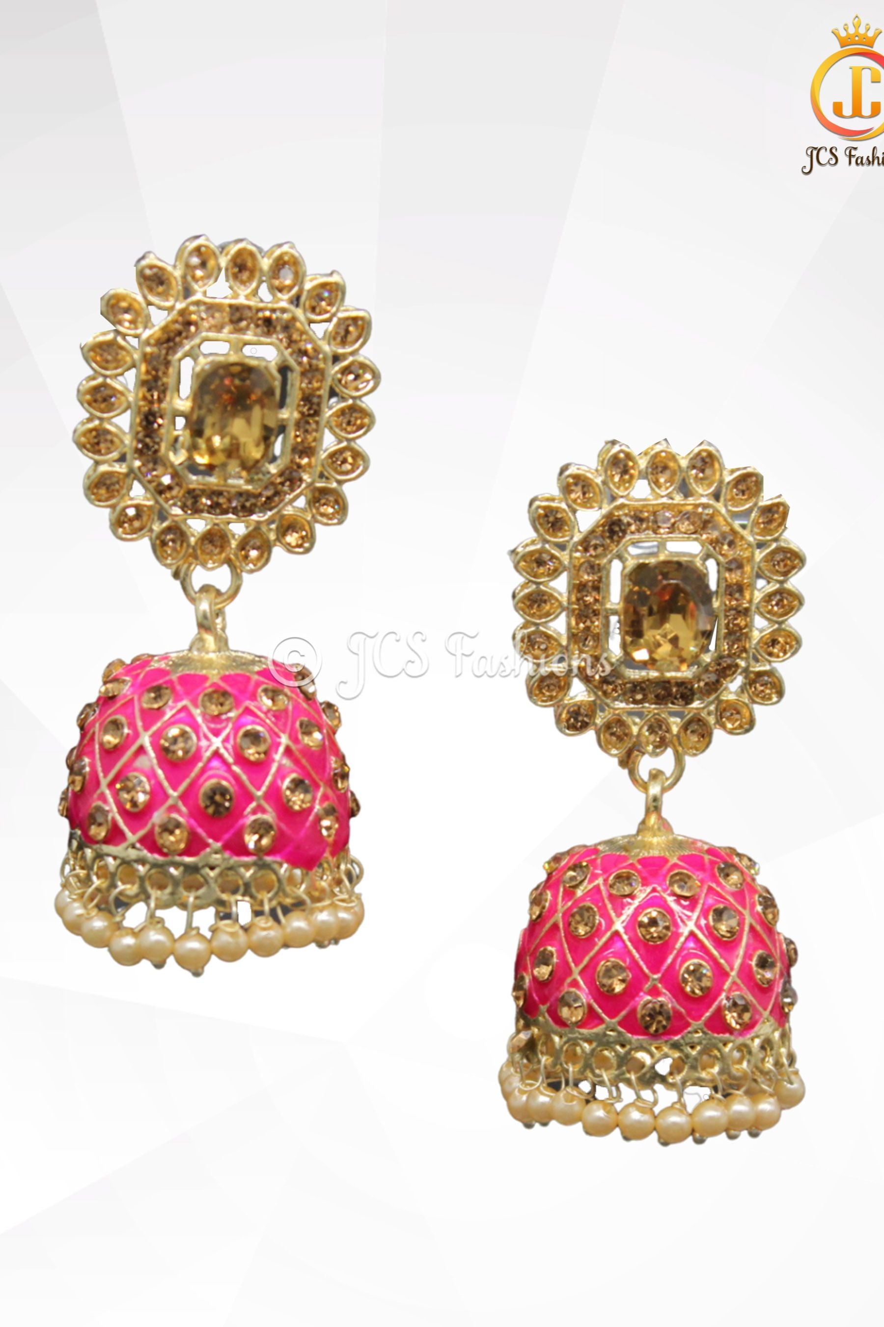 Kundan Jhumka Earrings with Stones and Pearls Jewelry JCS Fashions