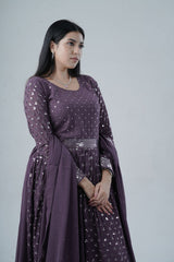 Elegant Georgette Gown with Sparkling Sequins and Silk Santoon Pants