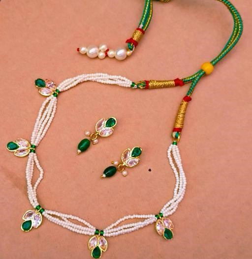 Gold-Plated White Pearl & Red Bead Choker Set with Earrings - JCSFashions Jewelry JCS Fashions