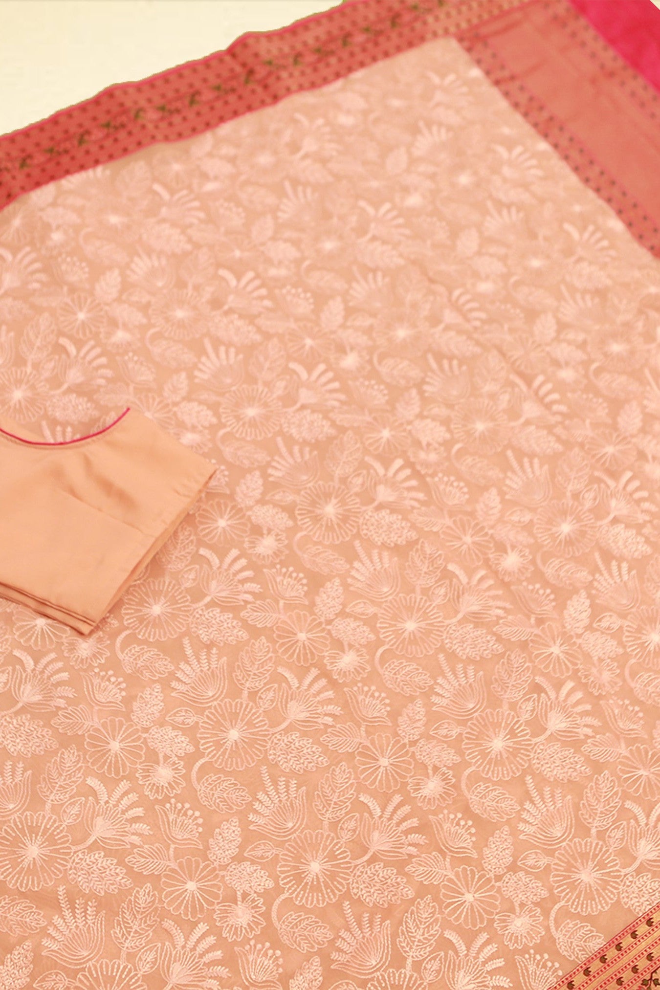 Exquisite Chikankari Sarees & Paithani Border -Tradition and Elegance Saree JCS Fashions Peach 5.5 meters