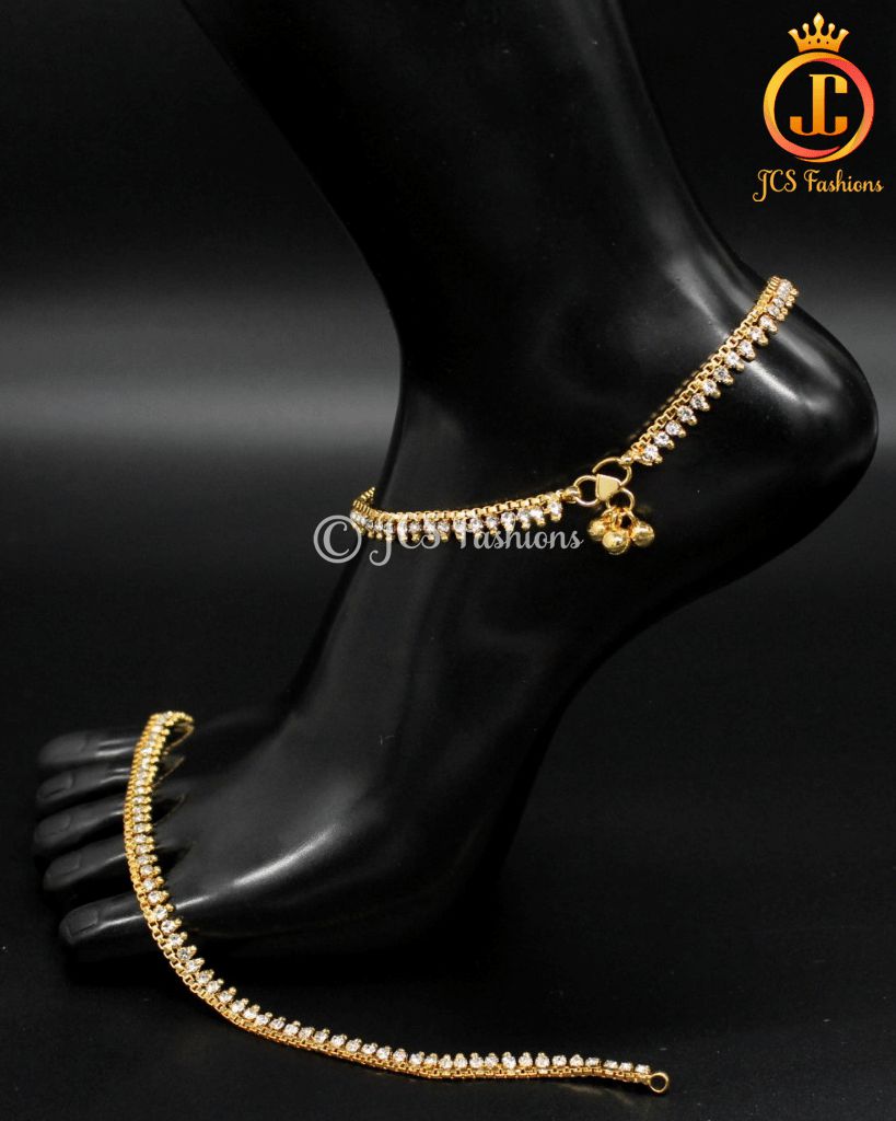 Gold Plated Anklet With White stone For Kids and Adults Jewelry JCS Fashions