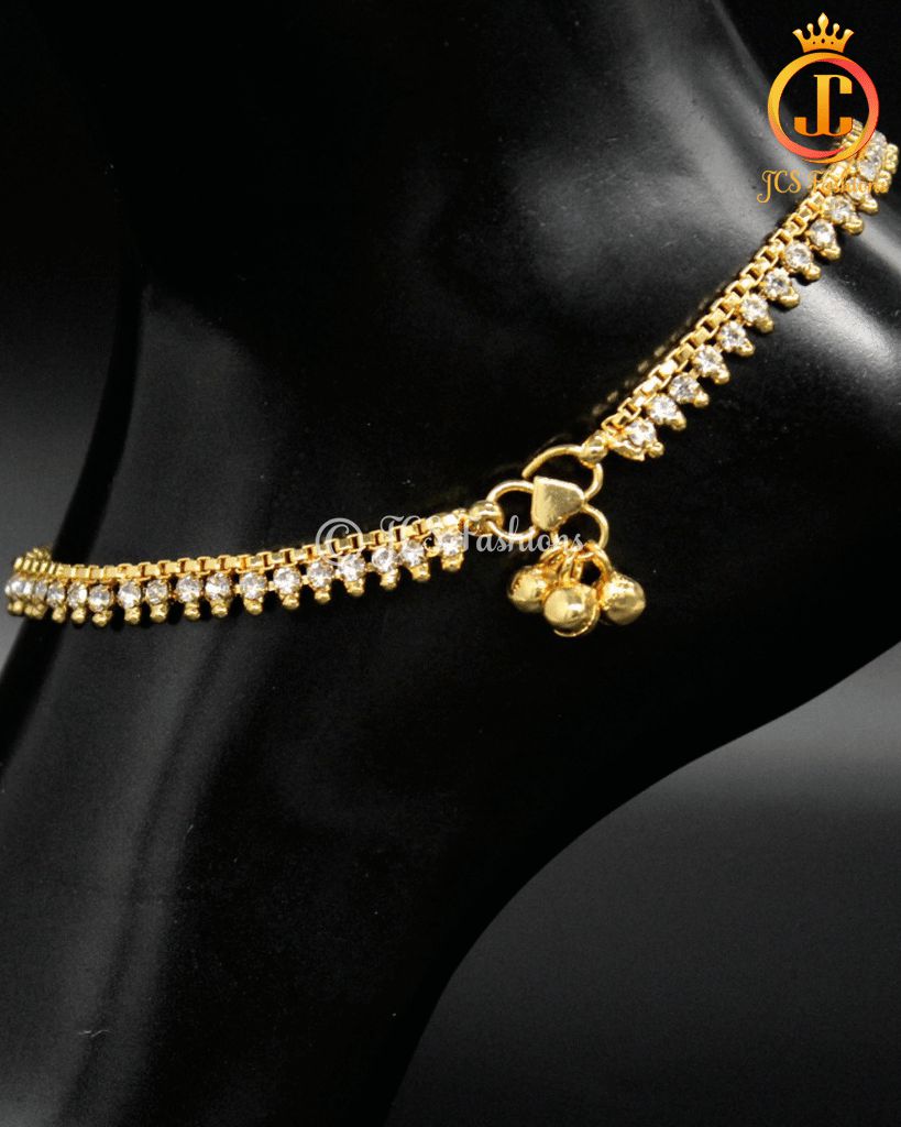 Gold Plated Anklet With White stone For Kids and Adults Jewelry JCS Fashions Gold 9.5"