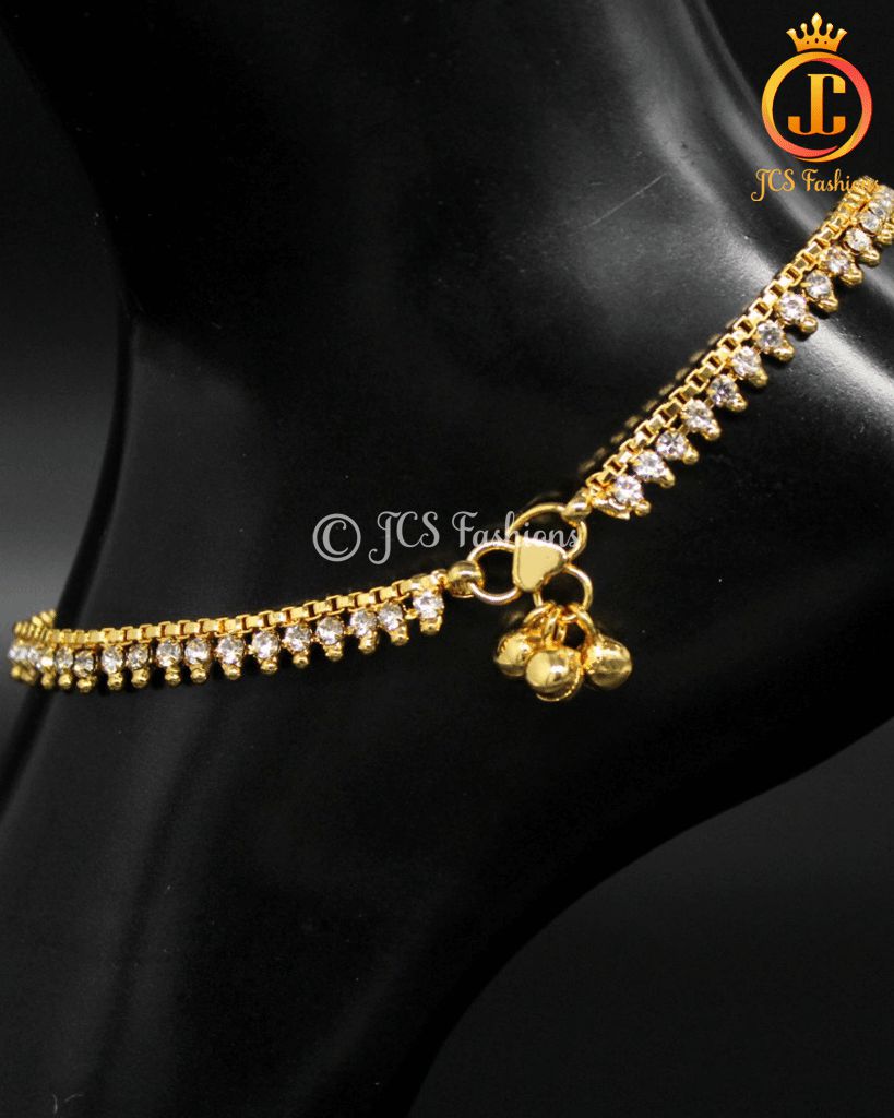 Gold Plated Anklet With White stone For Kids and Adults Jewelry JCS Fashions