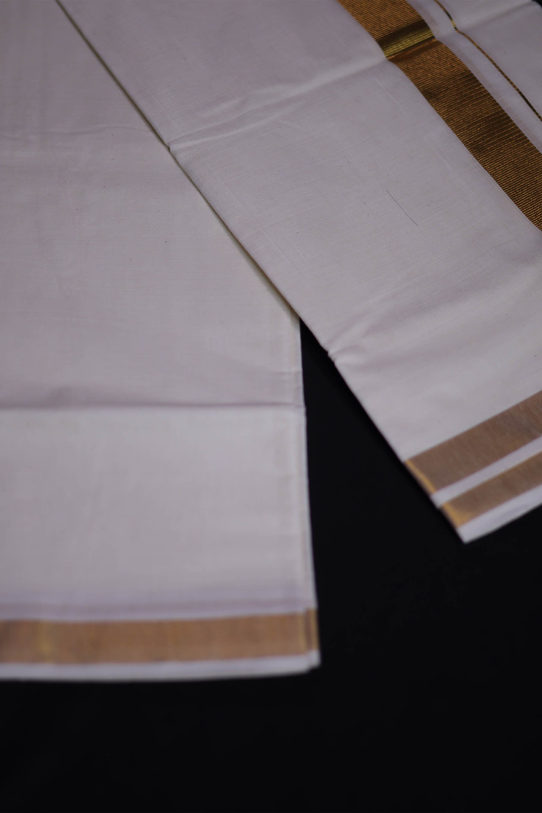 Men's Kerala Cotton Double Dhoti with Copper Zari Border by JCSFashions