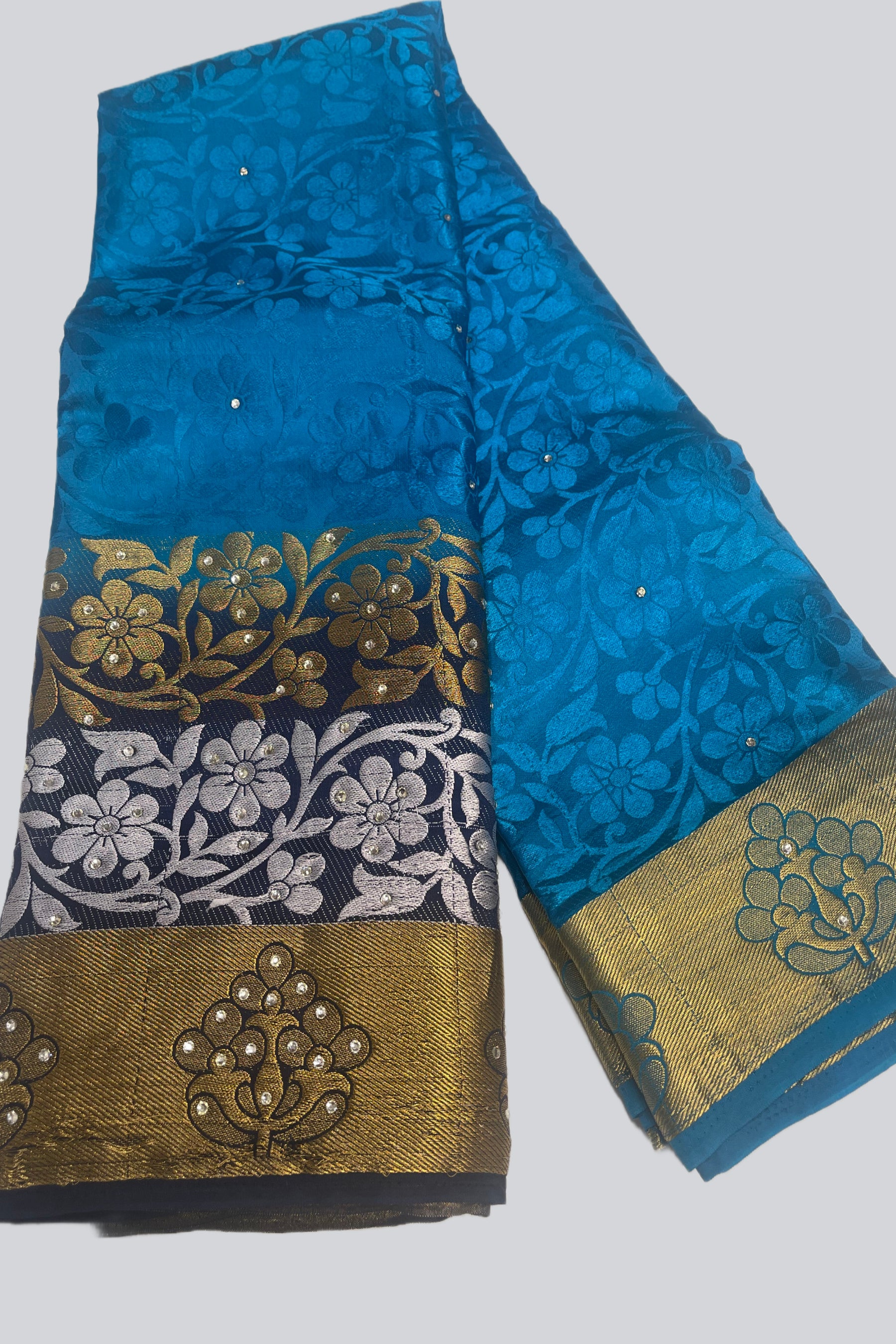 Radiant Charm: Embossed Silk Cotton Saree with Stunning Stone Work JCS Fashions