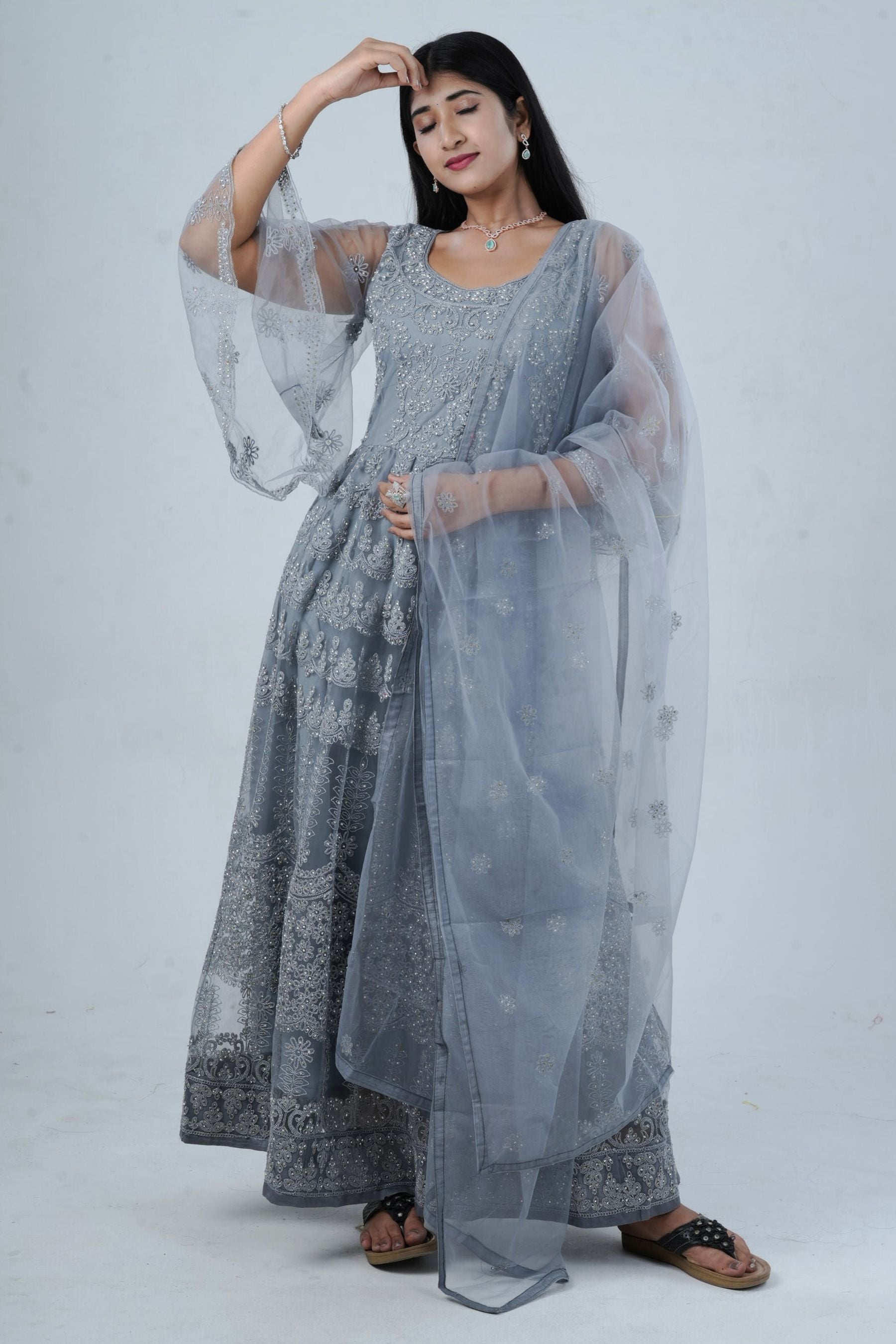 Luxurious Embroidered Long Gown with Stone Work KURTI JCS Fashions