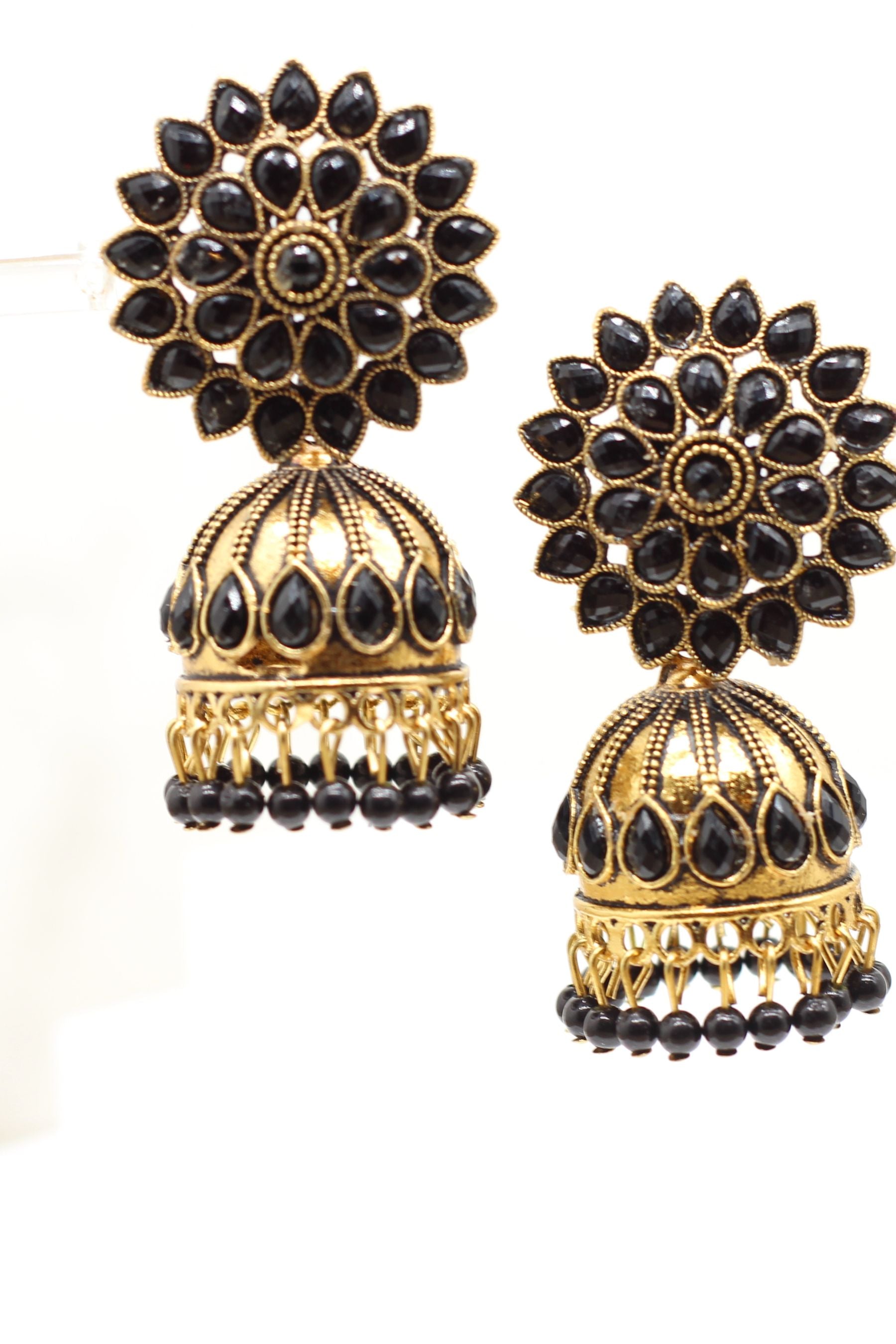 Antique Gold Jhumka Earrings: Elegant Beads, Explore Chic Glam Jewelry JCS Fashions