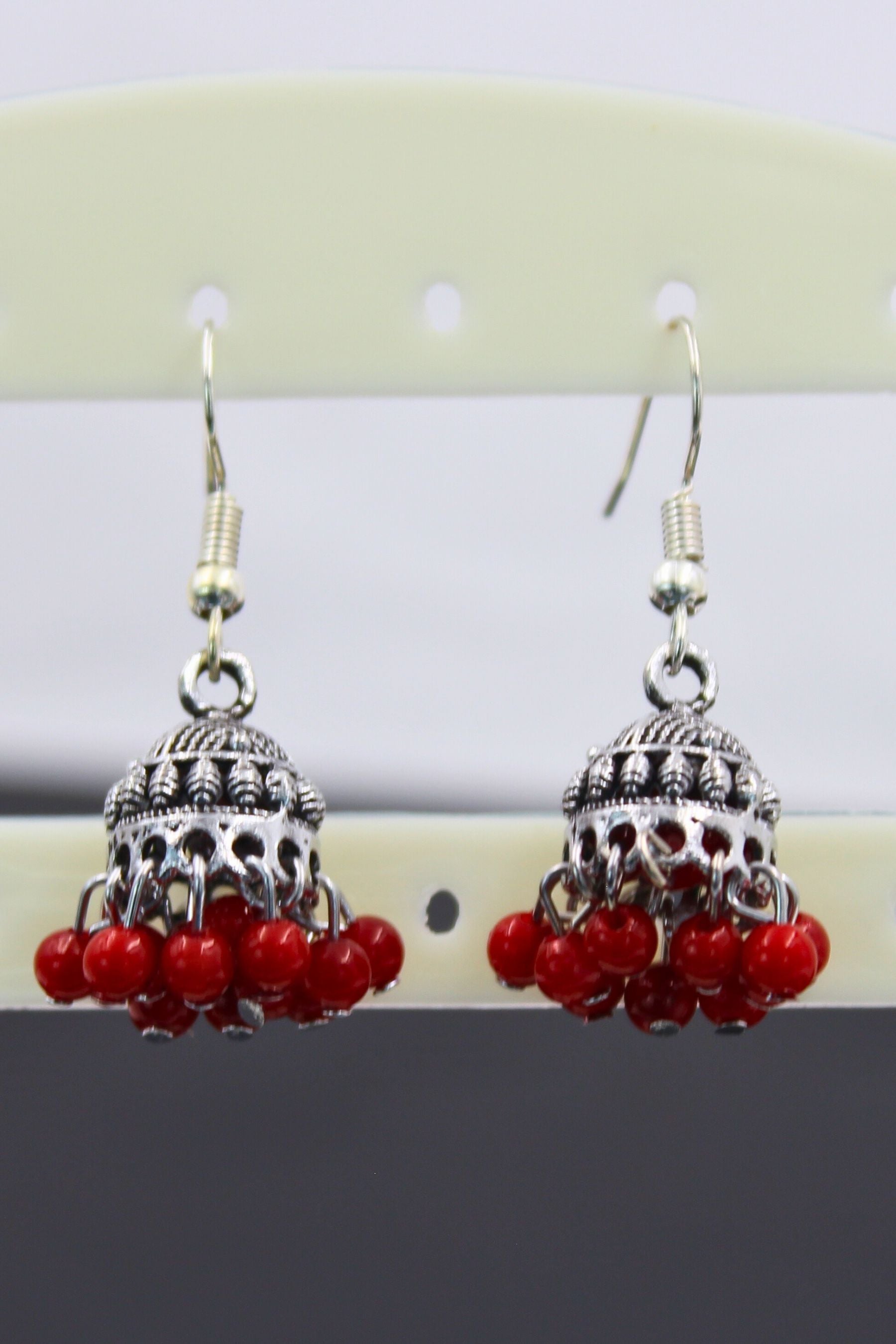 Colorful Jhumka Brass Earrings - Vibrant & Lightweight Traditional Jewelry JCS Fashions Red 1.5 inch