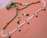 Gold-Plated White Pearl & Red Bead Choker Set with Earrings - JCSFashions