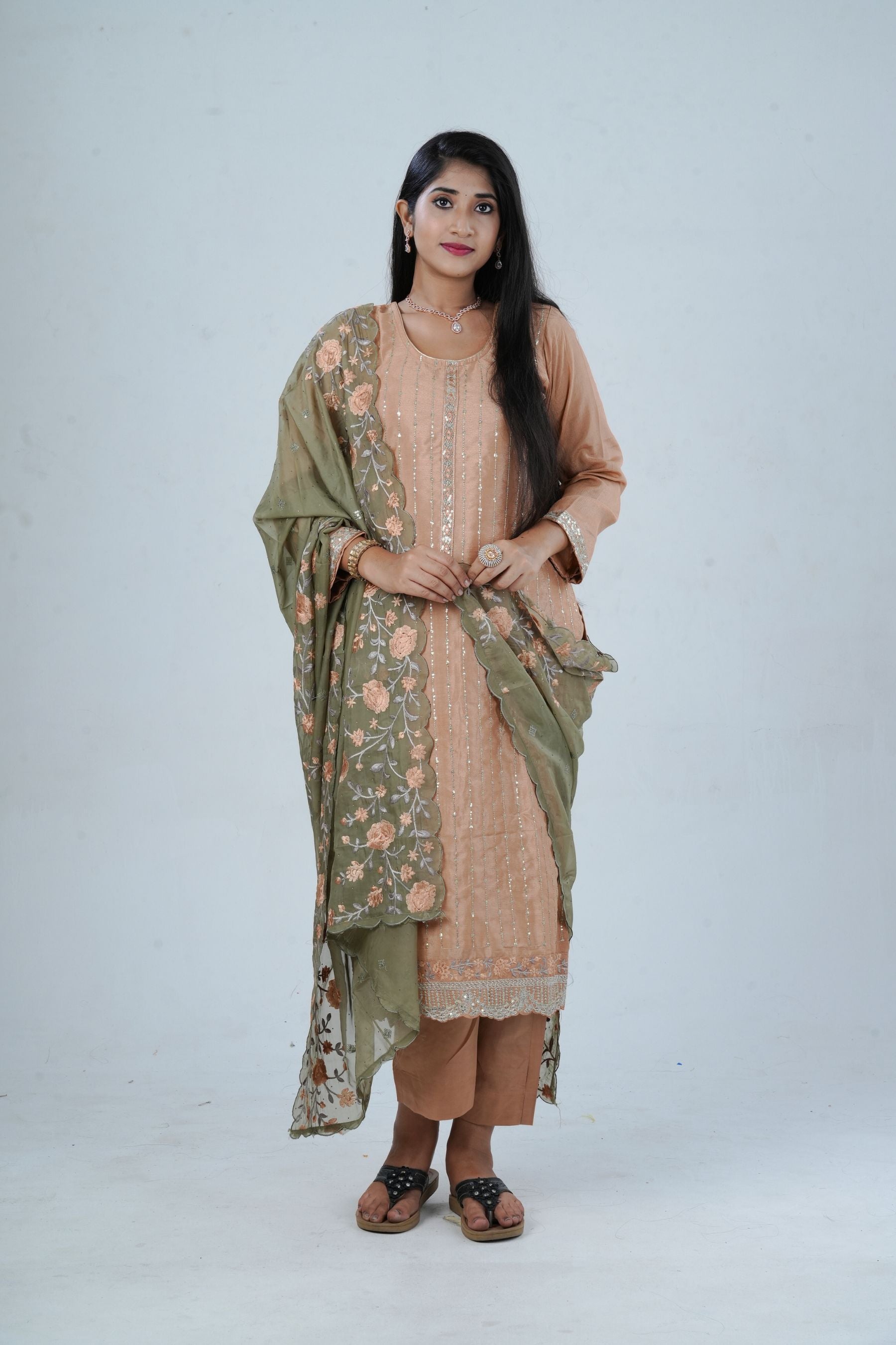 Embroidered Sequin Soft Chinnon Salwar Kamaz: Luxurious Kurti Set KURTI JCS Fashions