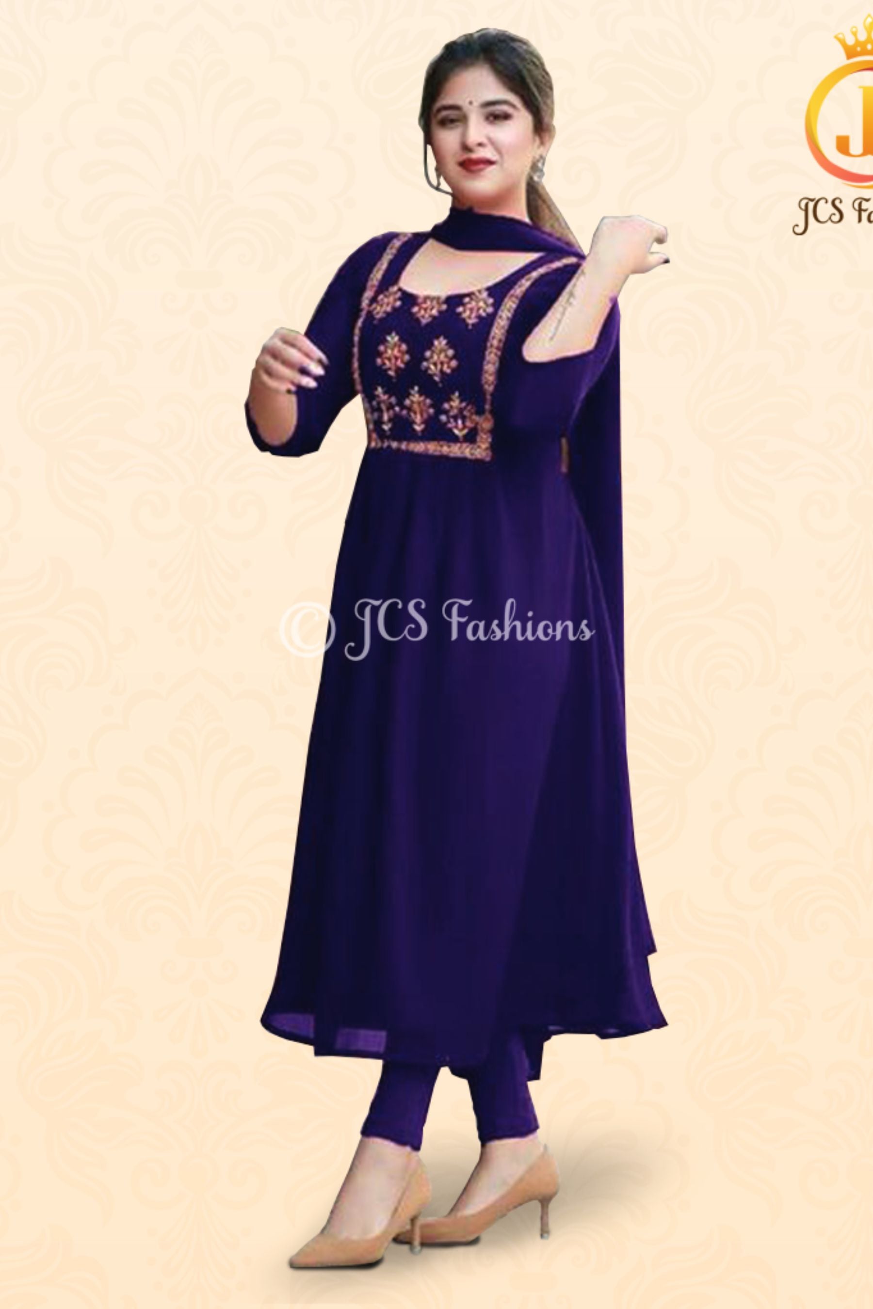 Embroidery Work Anarkali Dress with Bottom and Dupatta KURTI JCS Fashions