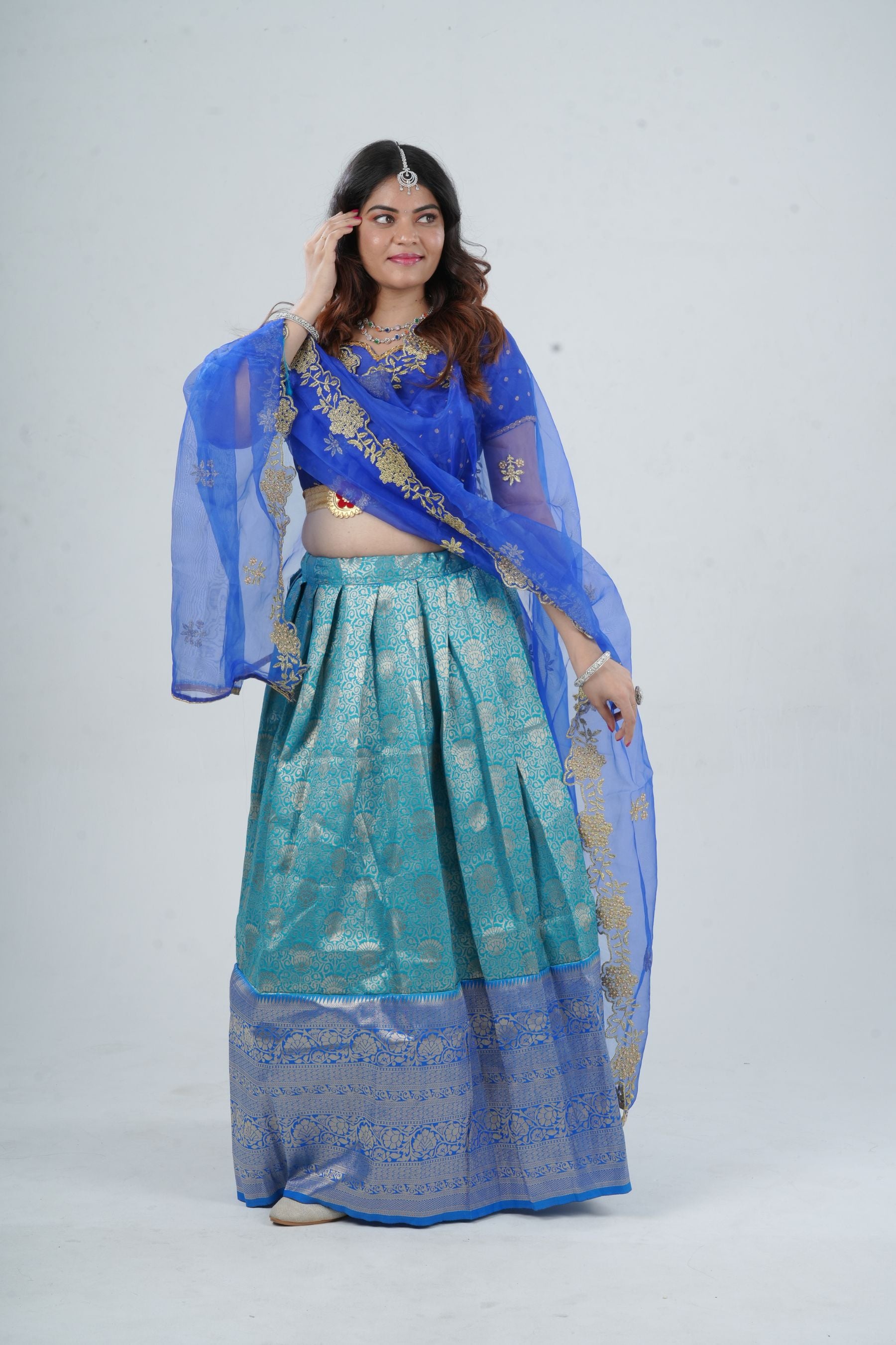 Elegant Kanchipuram Silk Lehenga with Zari Border & Beaded Organza Dupatta LEHENGA JCS Fashions