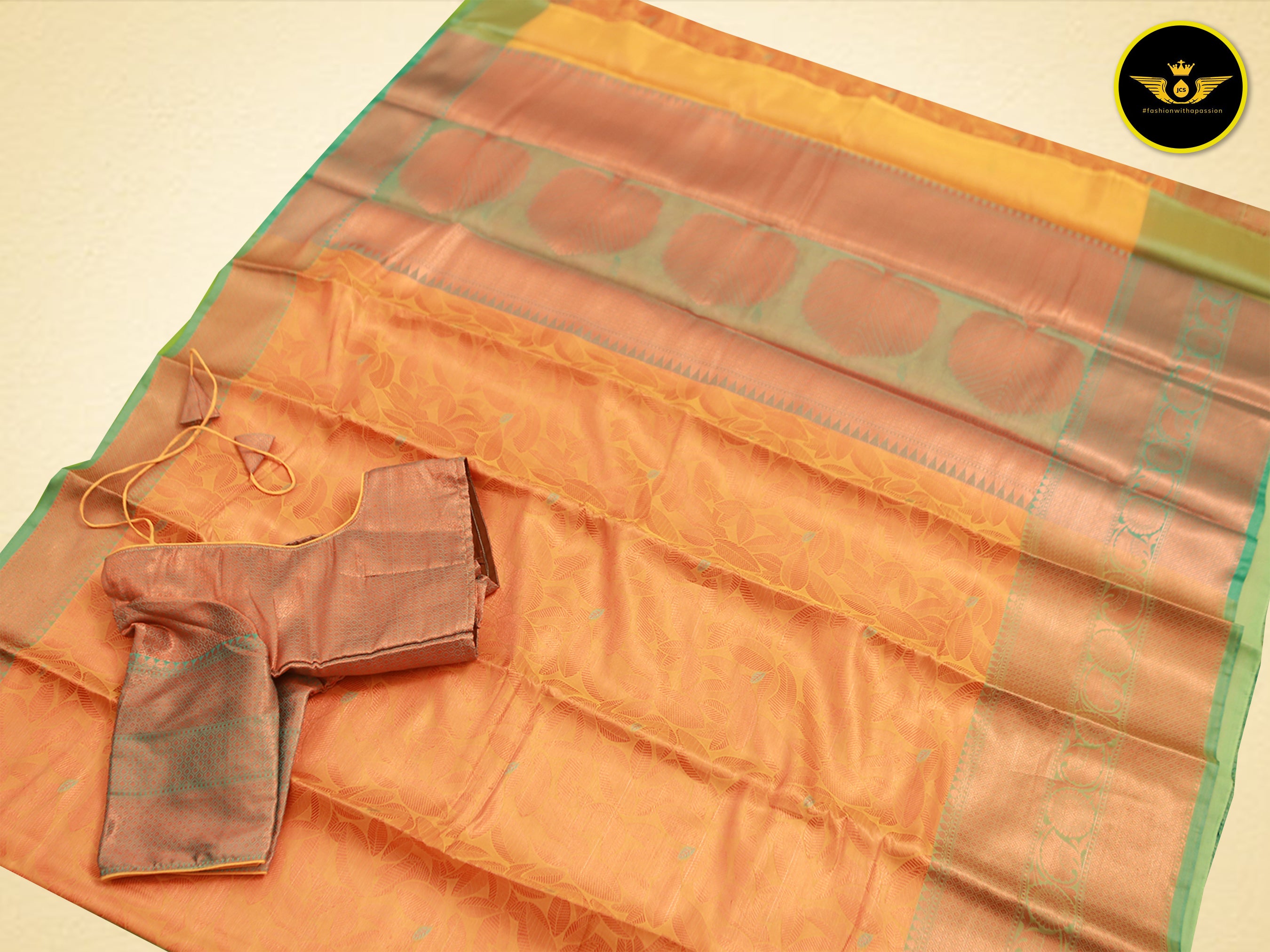 Vintage Elegance: Semi Silk Saree with Antique Zari Borders Saree JCS Fashions 5.5 meters Orange