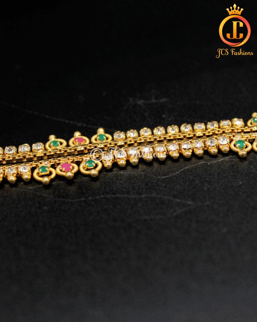 Kids Gold Plated Anklet with Stones and Bells Jewelry JCS Fashions