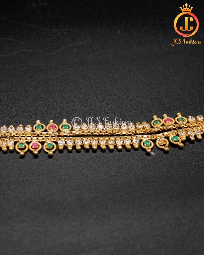 Kids Gold Plated Anklet with Stones and Bells Jewelry JCS Fashions