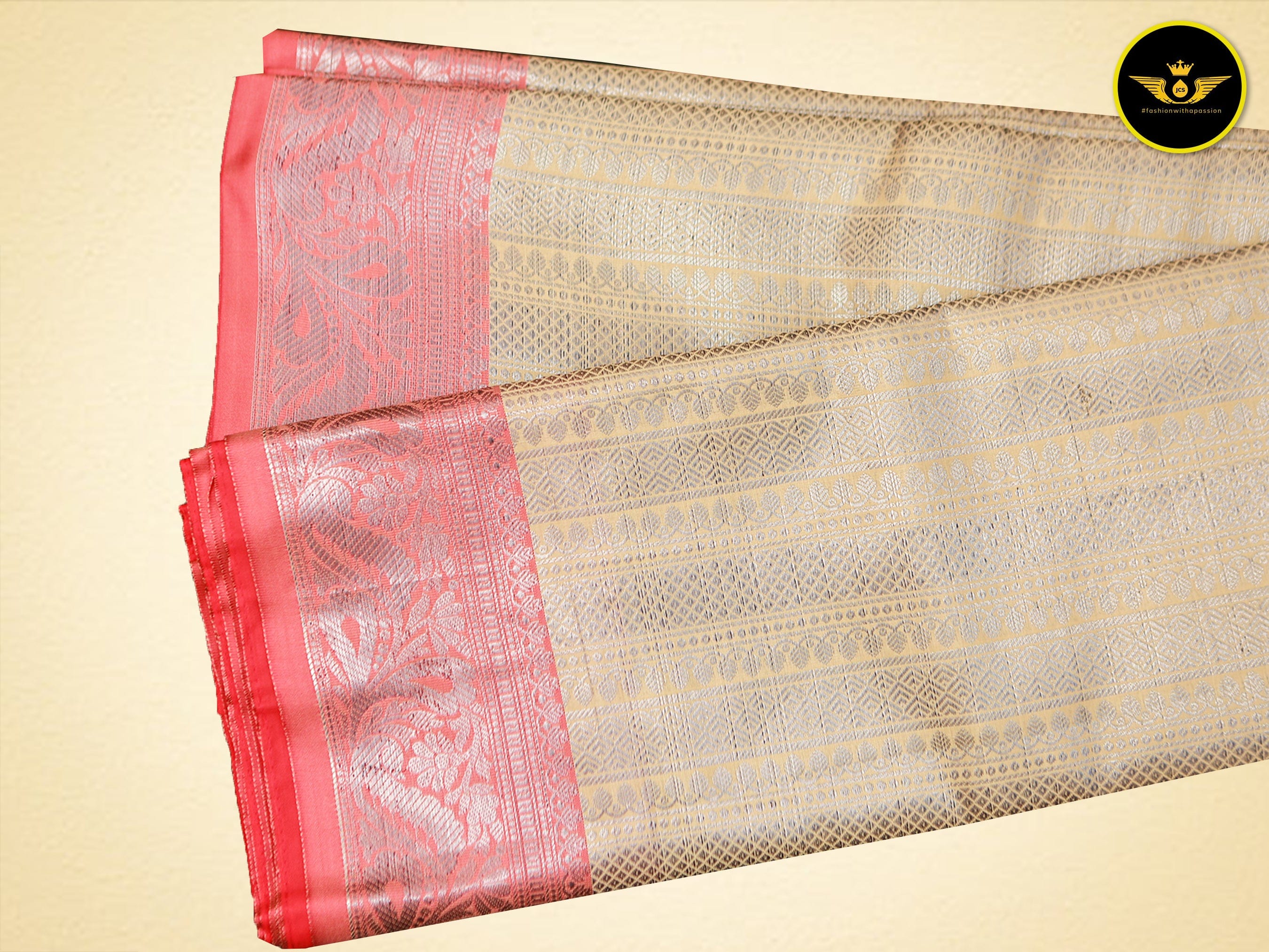 Handwoven Semi-Silk Saree with Silver Zari & Vibrant Contrast Blouse Saree JCS Fashions