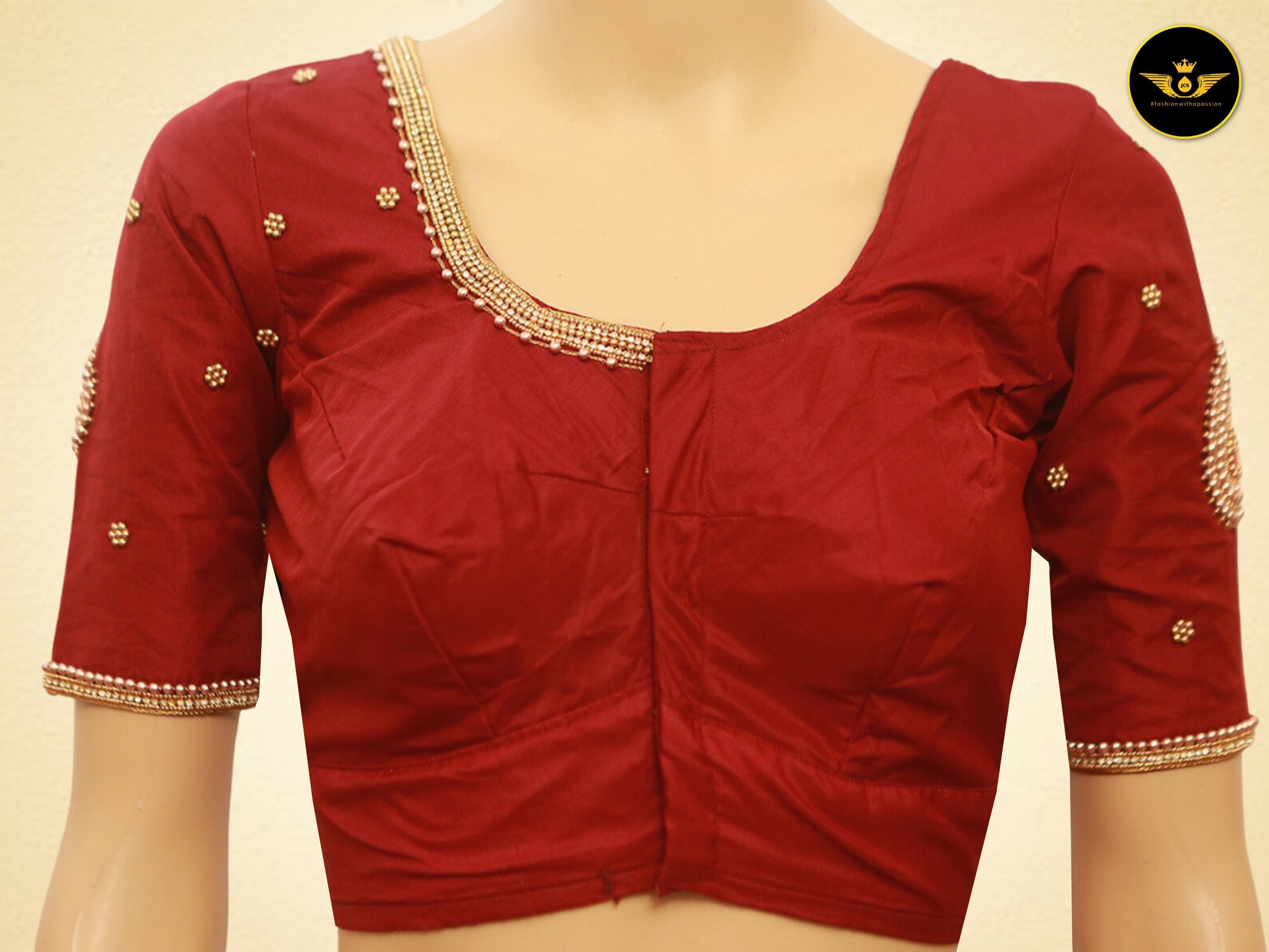 Aari Work Bridal Blouse With Traditional Embellishments Blouse JCS Fashions Maroon 38