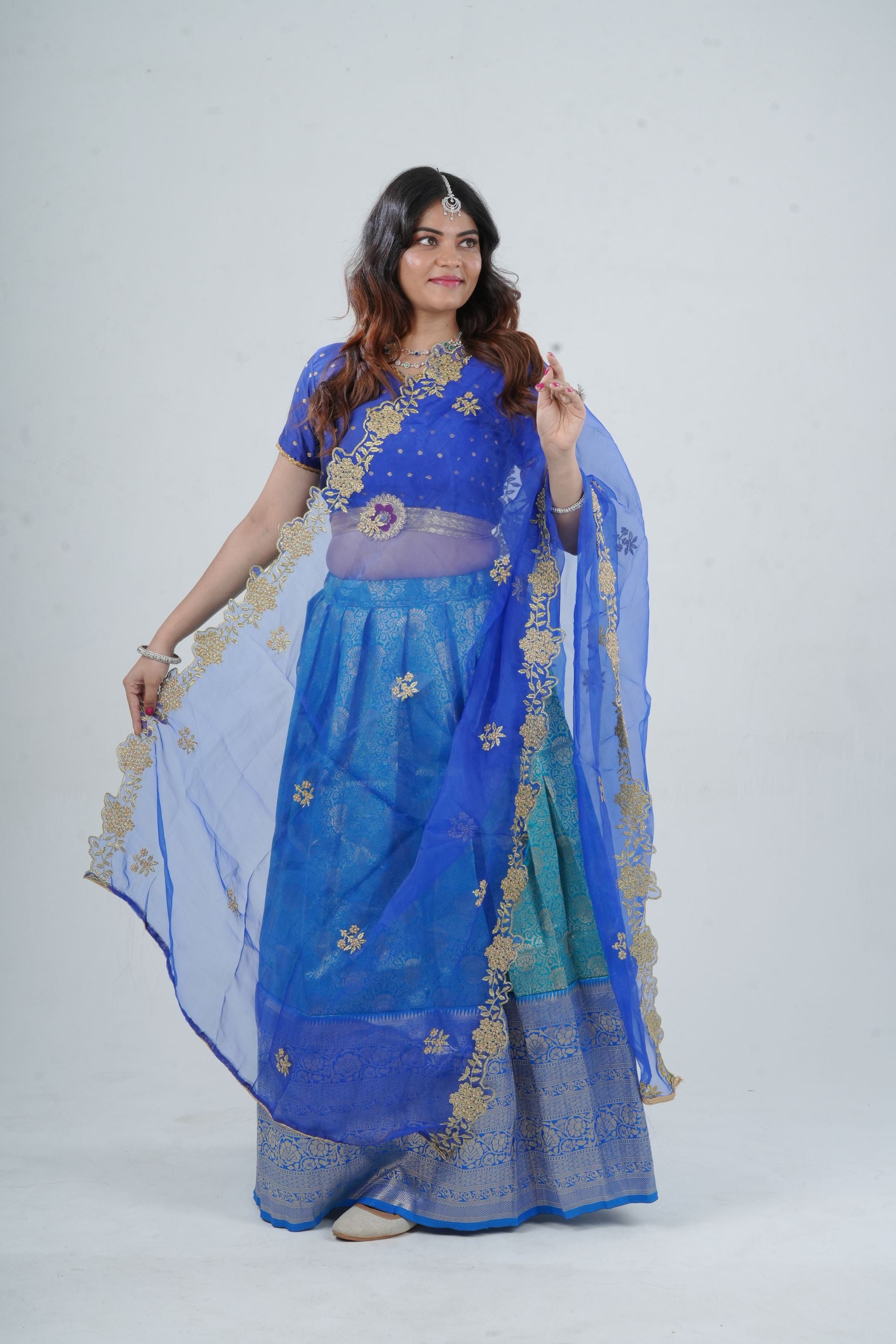 Elegant Kanchipuram Silk Lehenga with Zari Border & Beaded Organza Dupatta LEHENGA JCS Fashions