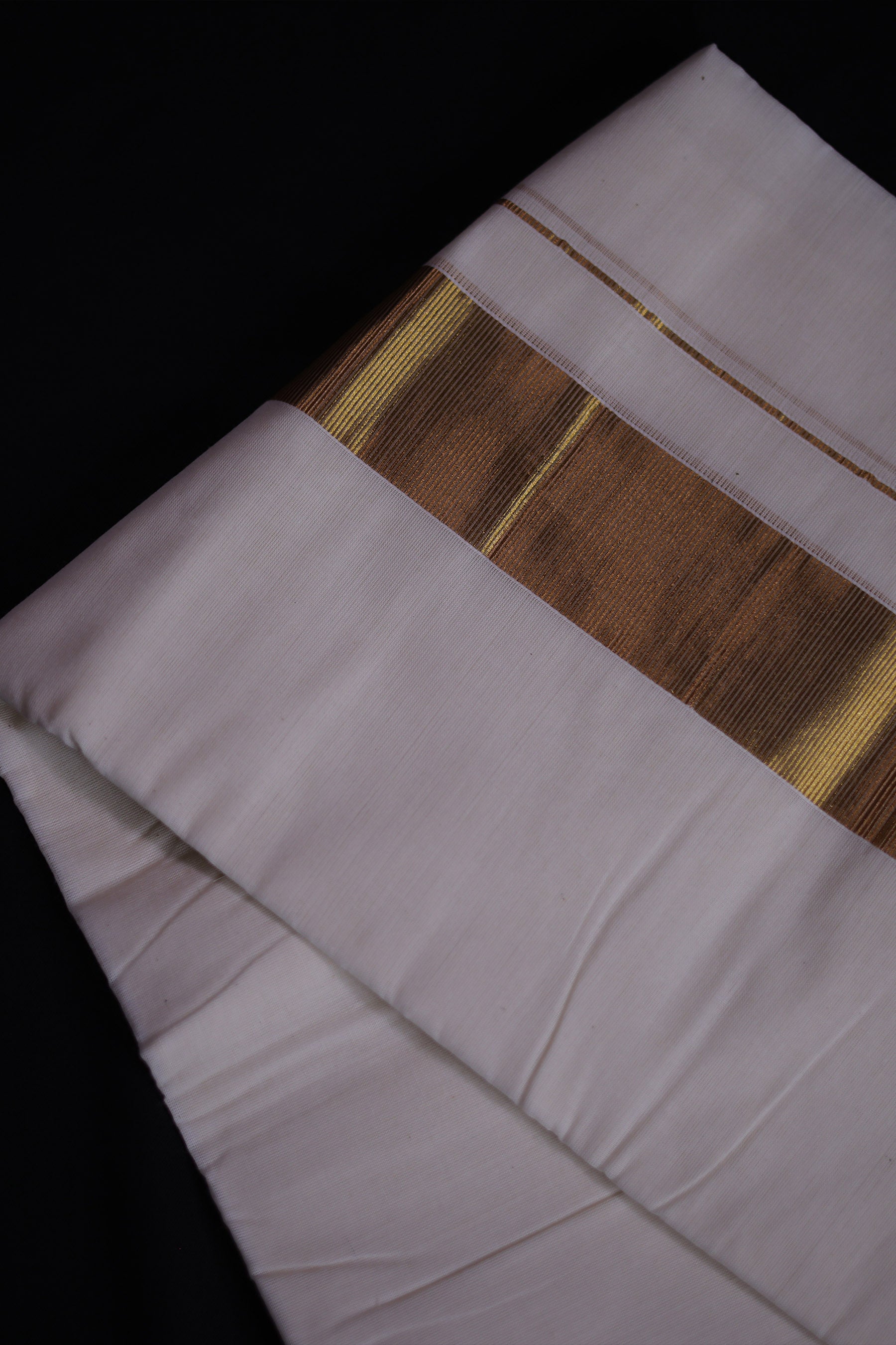 Men's Kerala Cotton Double Dhoti with Copper Zari Border by JCSFashions