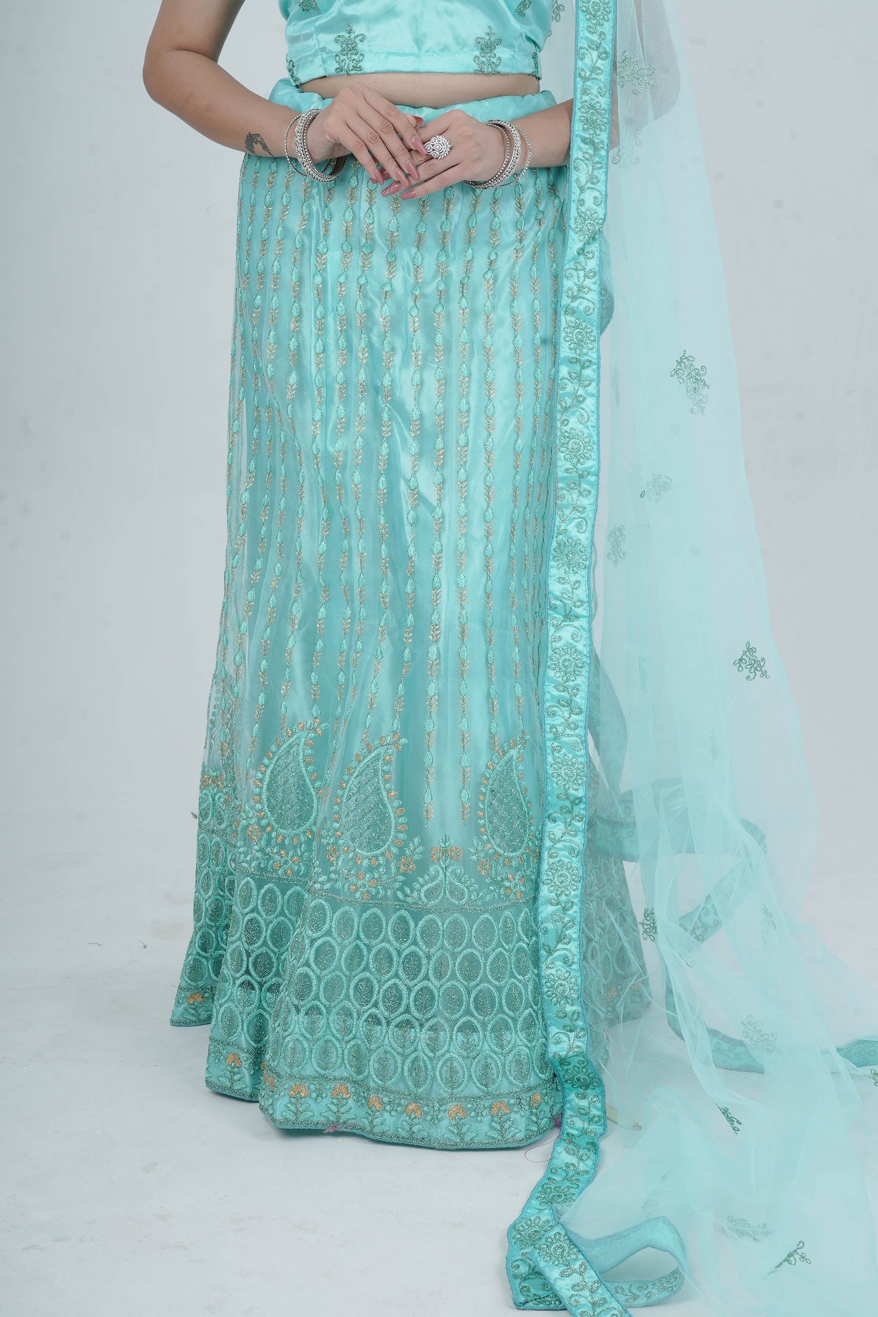 Opulent Glitter Embroidered Soft Net Lehenga with Stylish Crop Top Set LEHENGA JCS Fashions