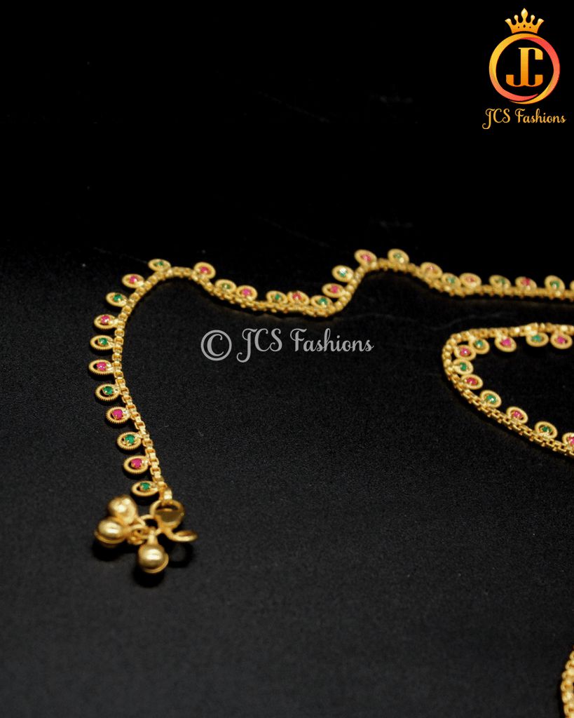 Gold Plated Anklet With Multi color Stones - 12 inch Jewelry JCS Fashions