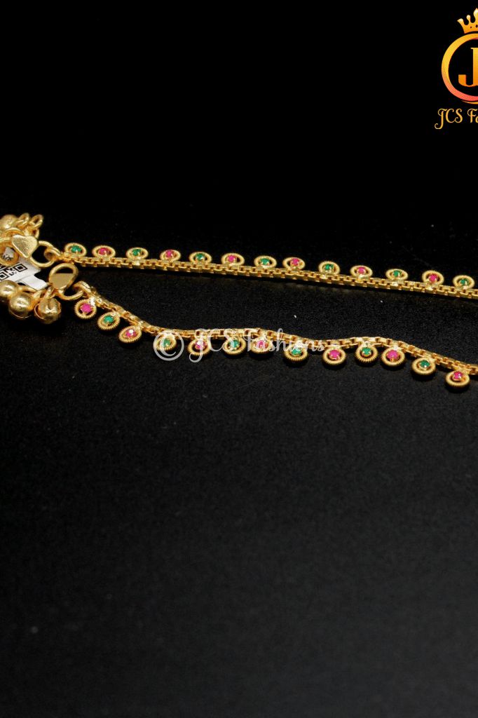 Gold Plated Anklet With Multi color Stones - 12 inch Jewelry JCS Fashions Gold 12"